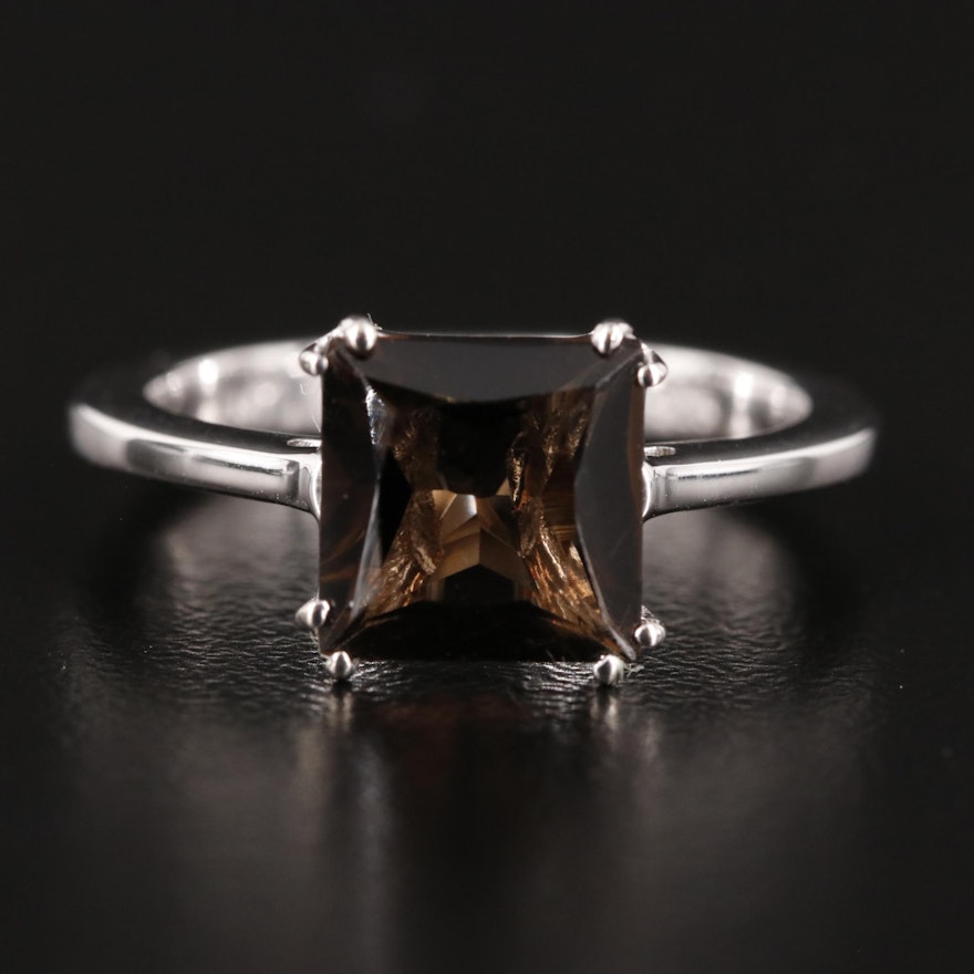 Sterling Smoky Quartz Solitaire Ring