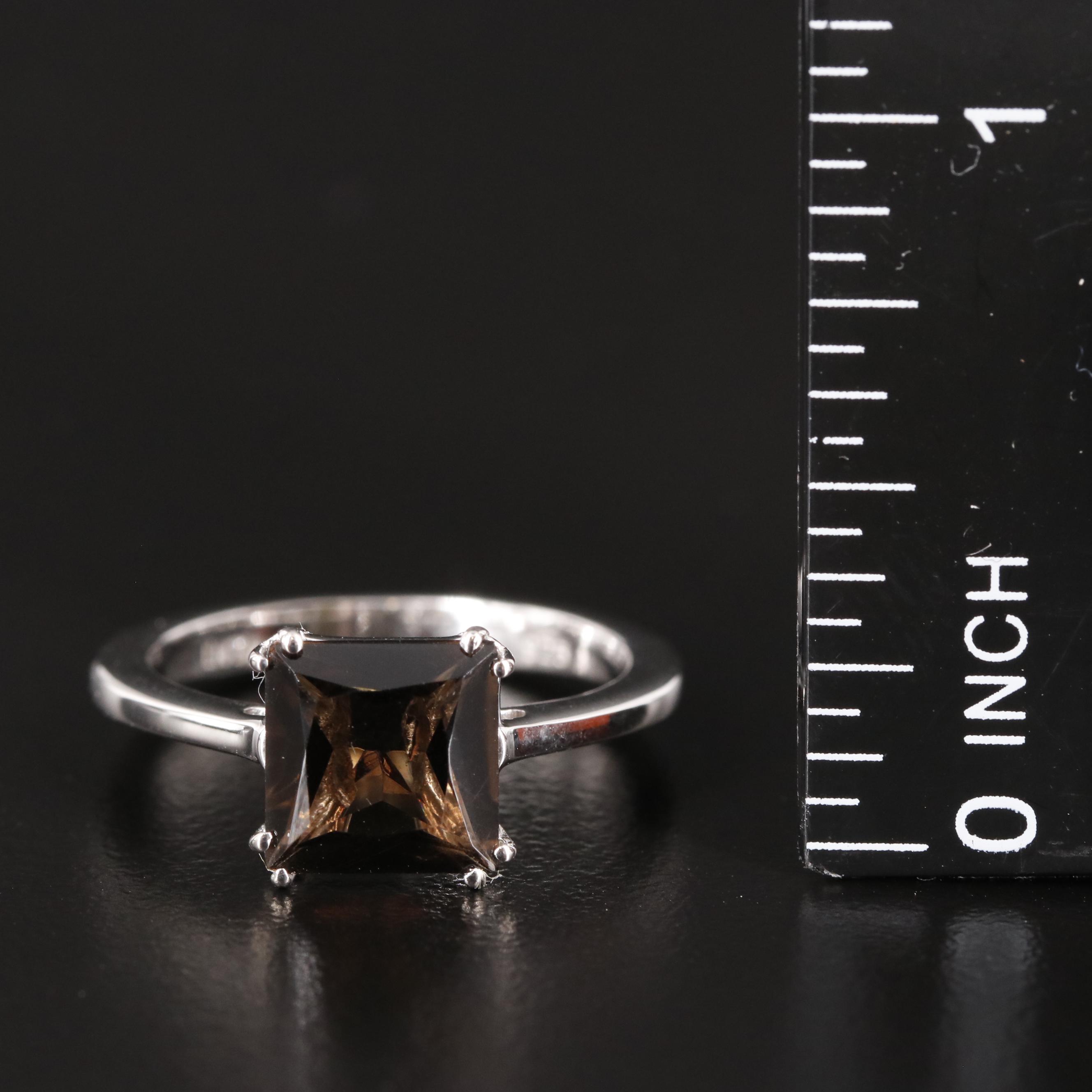 Sterling Smoky Quartz Solitaire Ring