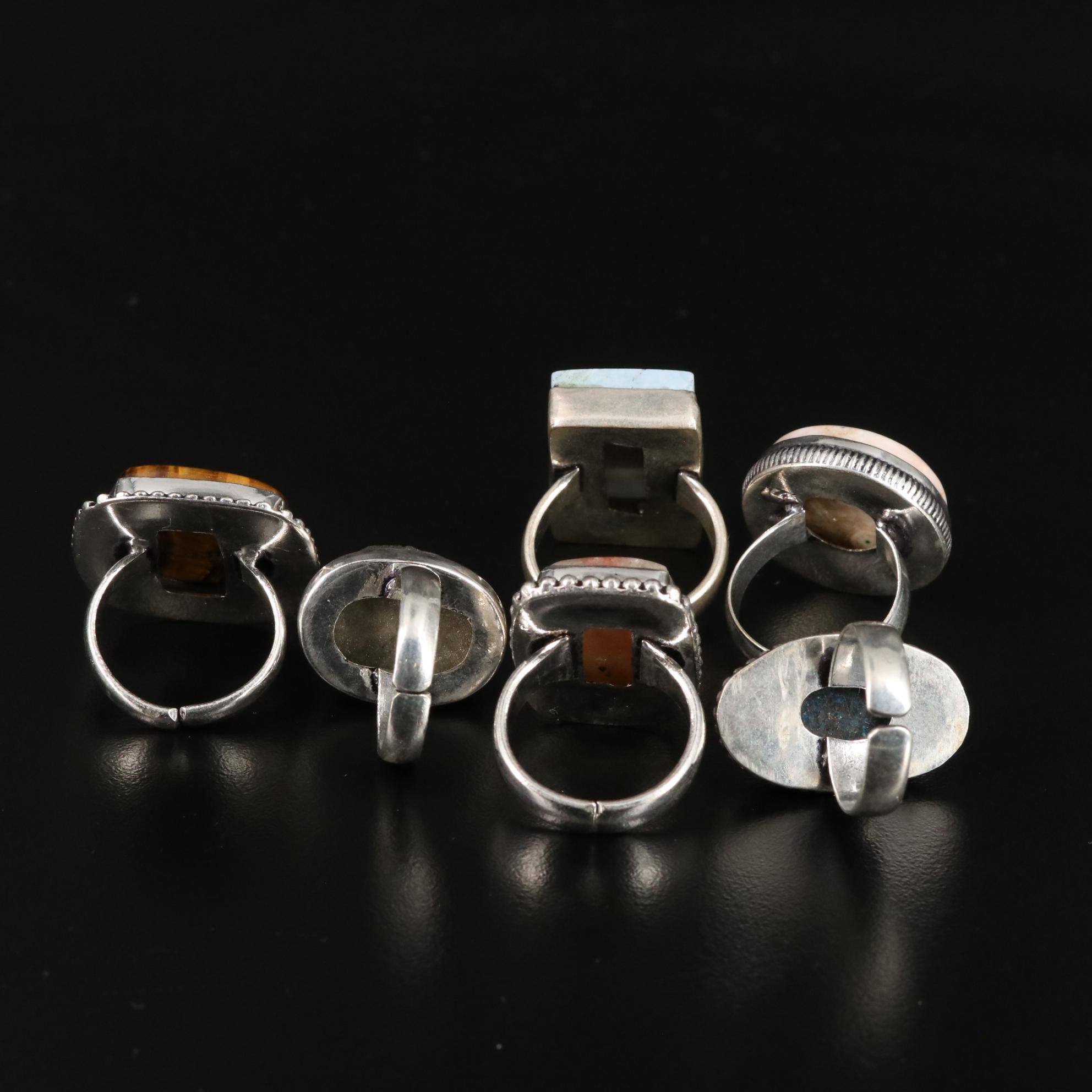 Tiger's Eye, Pyrite and Agate Adjustable Rings Lot