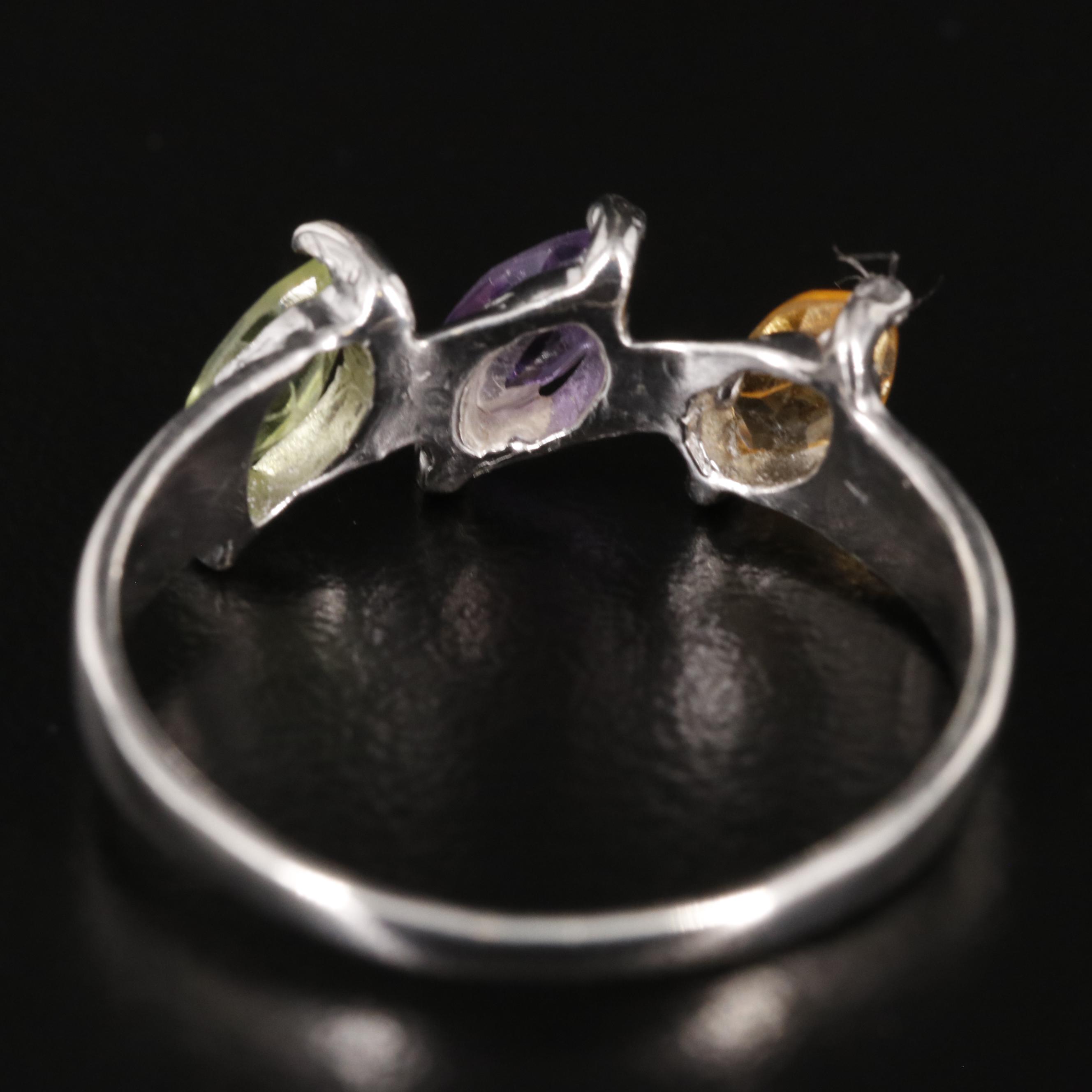 Sterling Amethyst, Citrine, and Peridot Ring