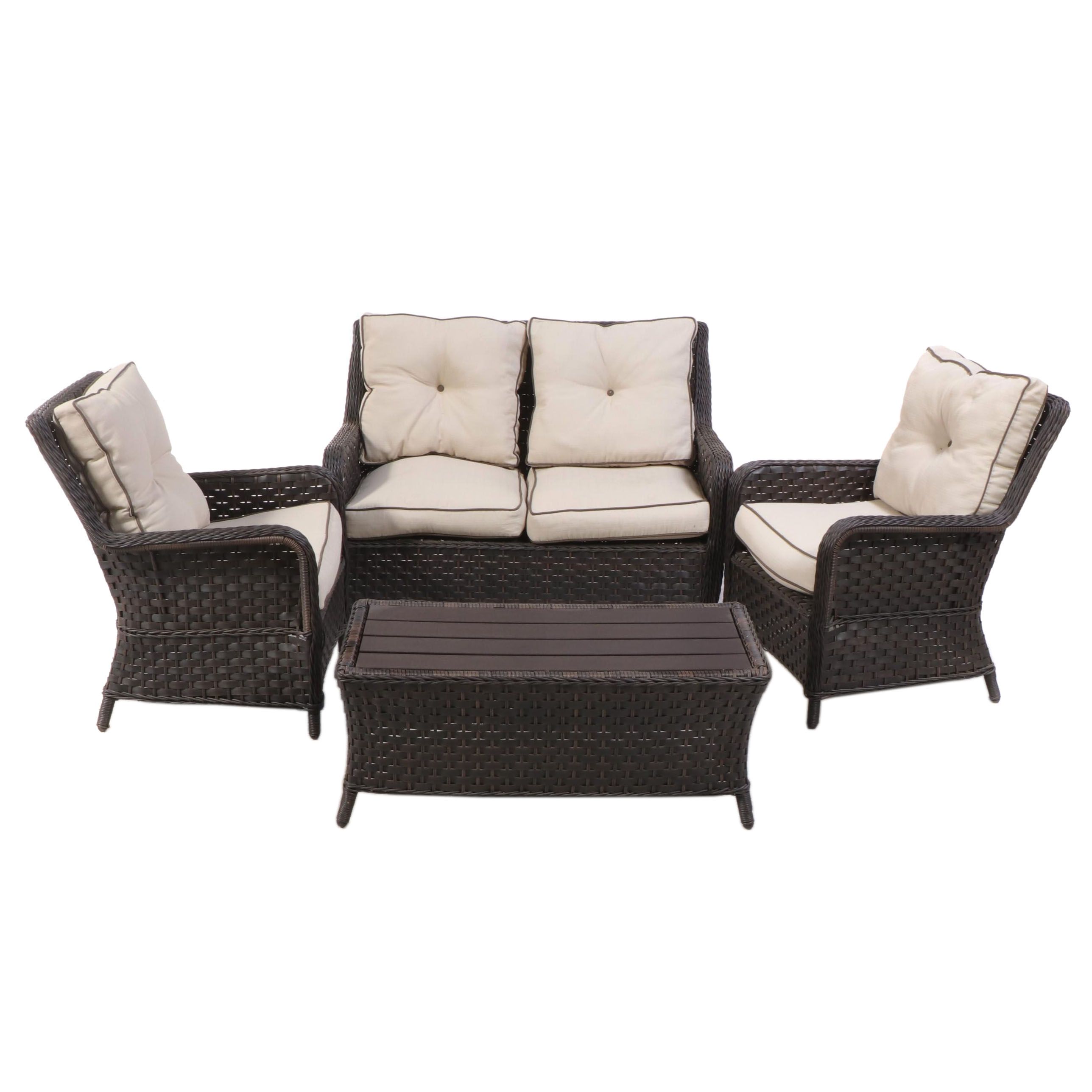 Treasure Garden Resin Wicker Patio Chairs, Loveseat, and Coffee Table