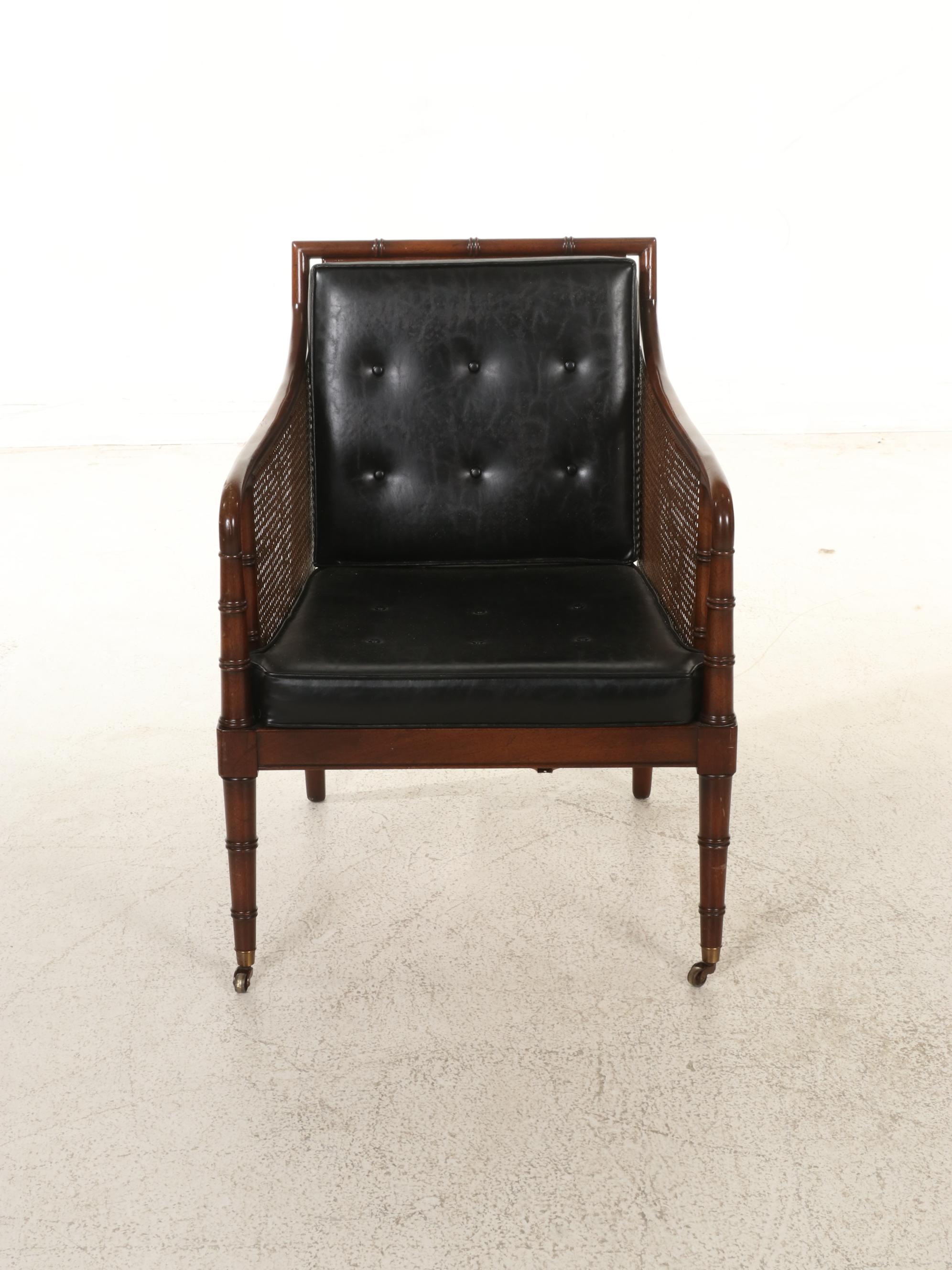 Hickory Chair Regency Style Faux Bamboo and Faux Leather Armchair and Ottoman