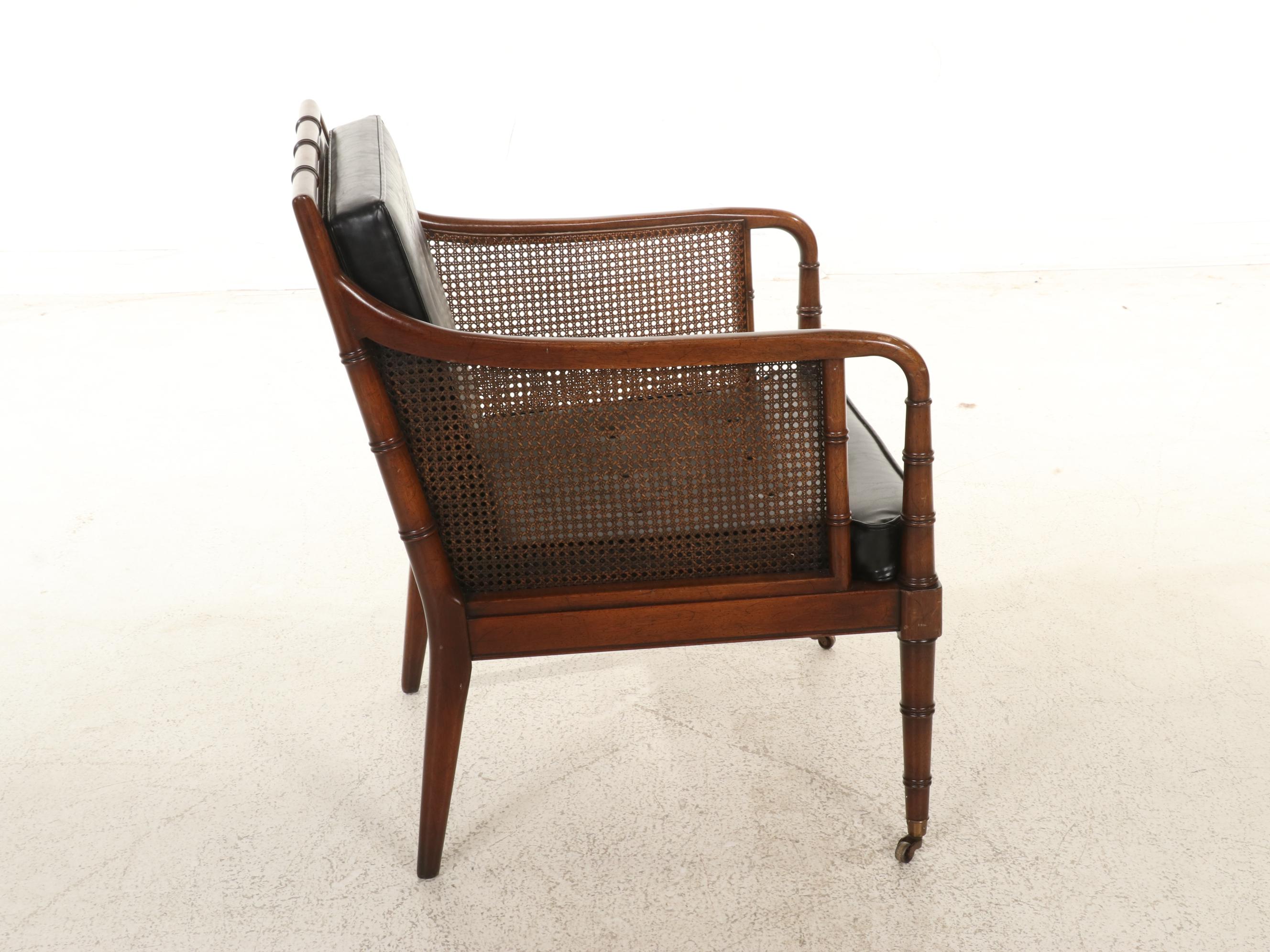 Hickory Chair Regency Style Faux Bamboo and Faux Leather Armchair and Ottoman