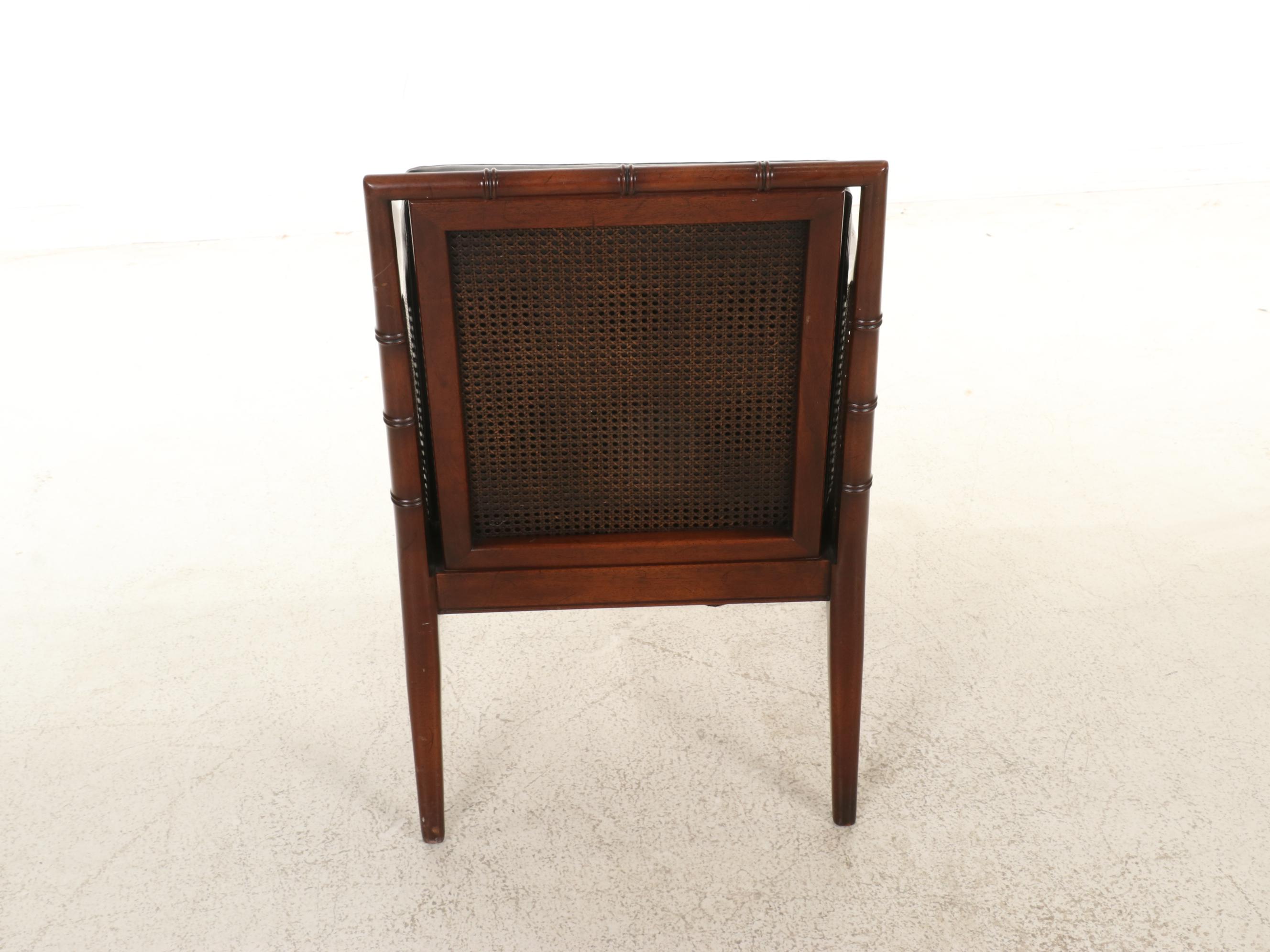 Hickory Chair Regency Style Faux Bamboo and Faux Leather Armchair and Ottoman