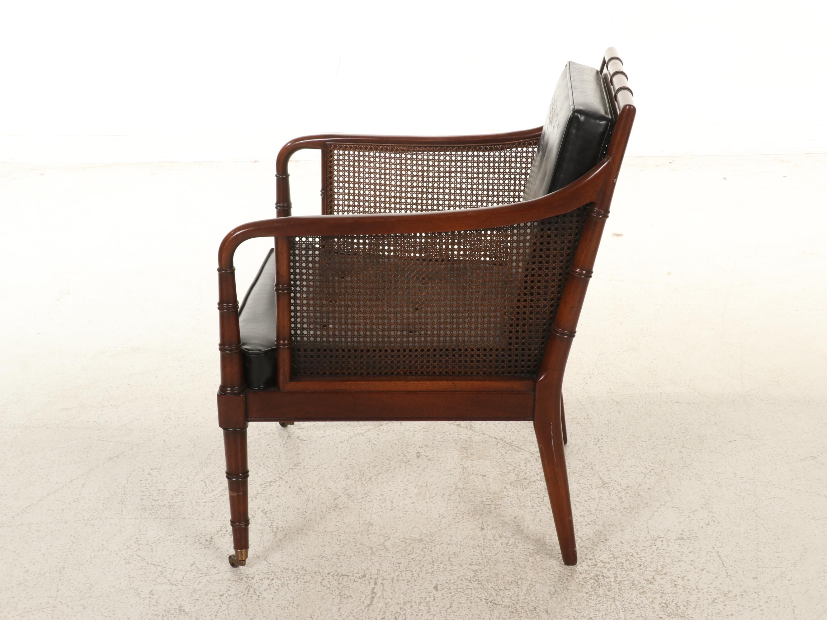 Hickory Chair Regency Style Faux Bamboo and Faux Leather Armchair and Ottoman