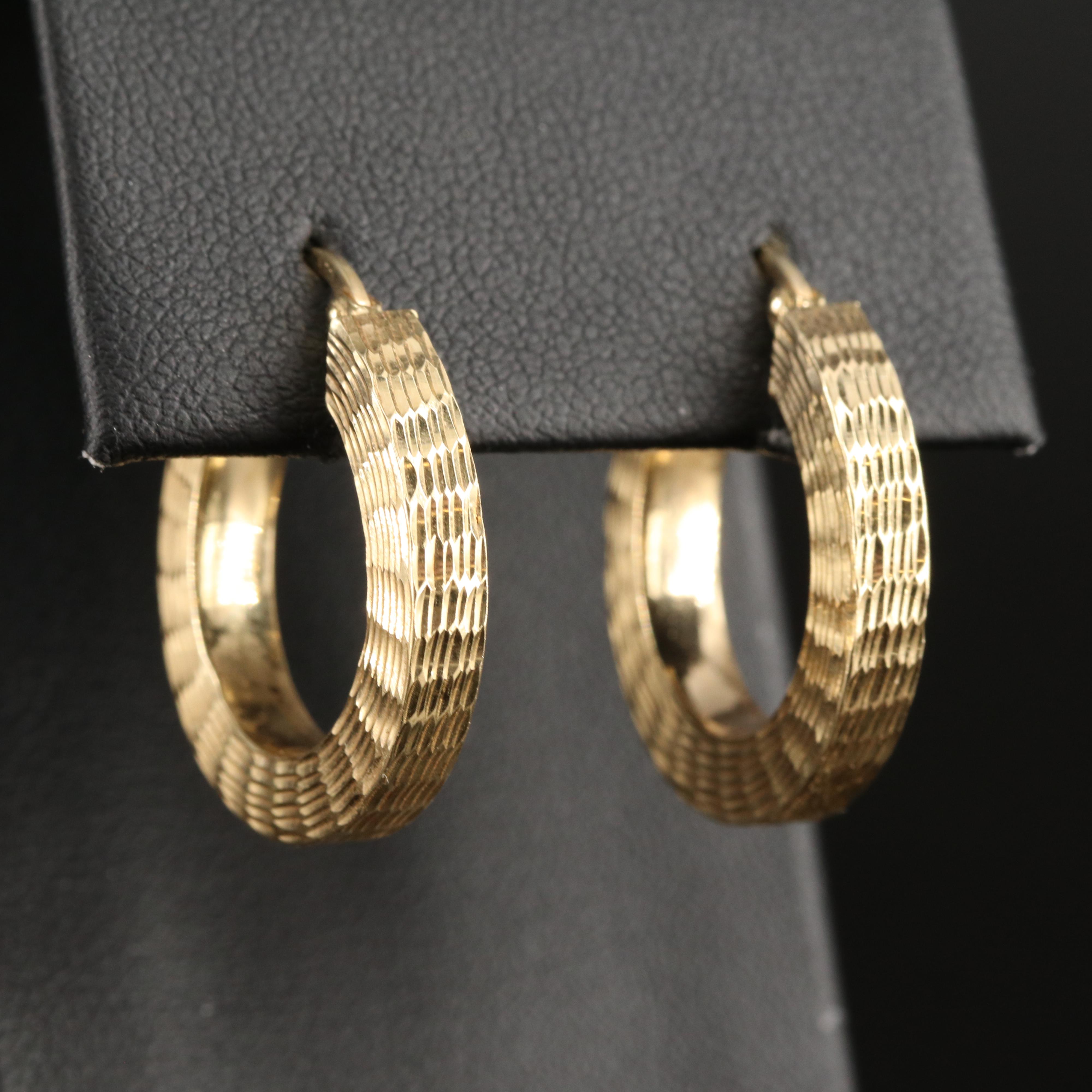14K Hoop Earrings with Diamond Cut Finish