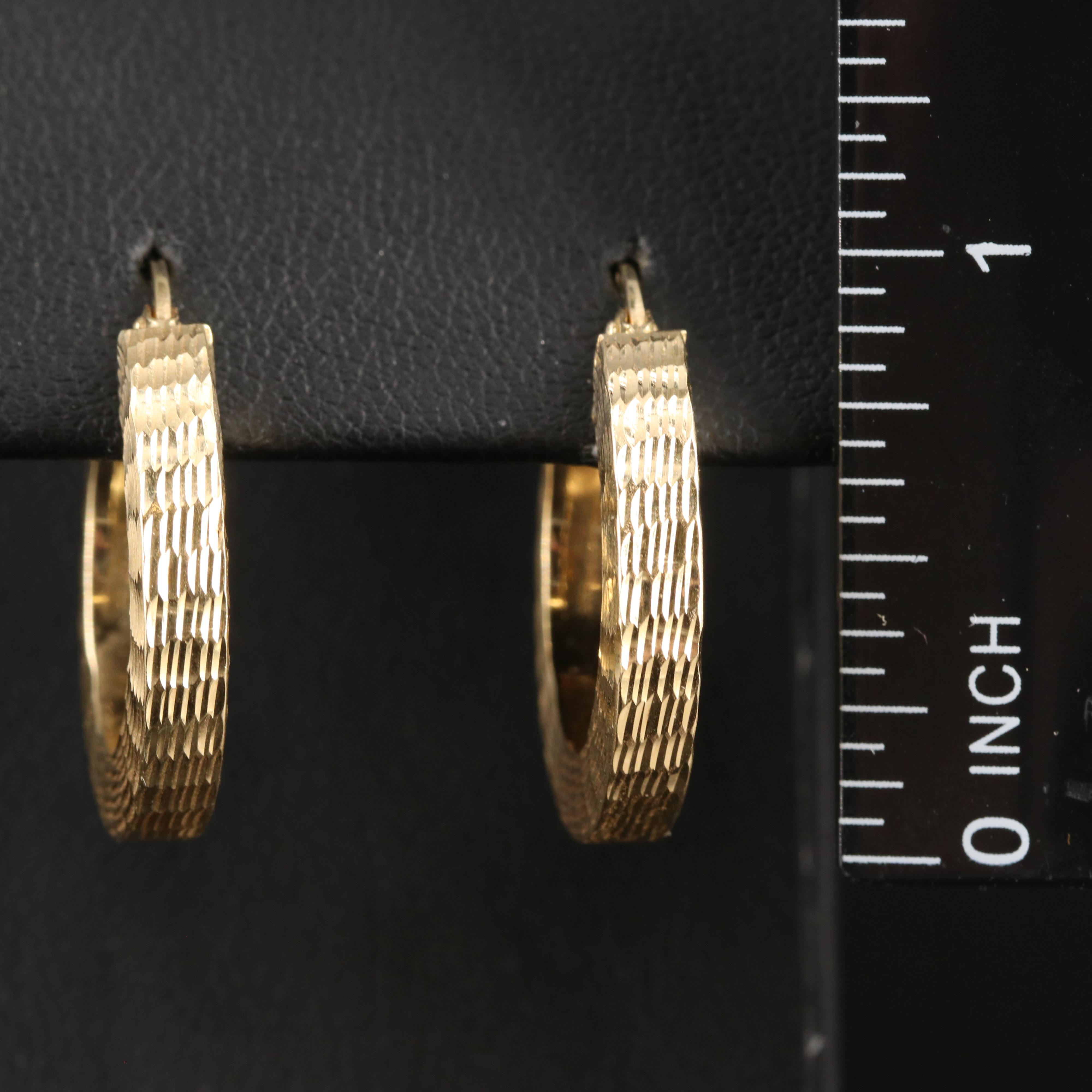 14K Hoop Earrings with Diamond Cut Finish