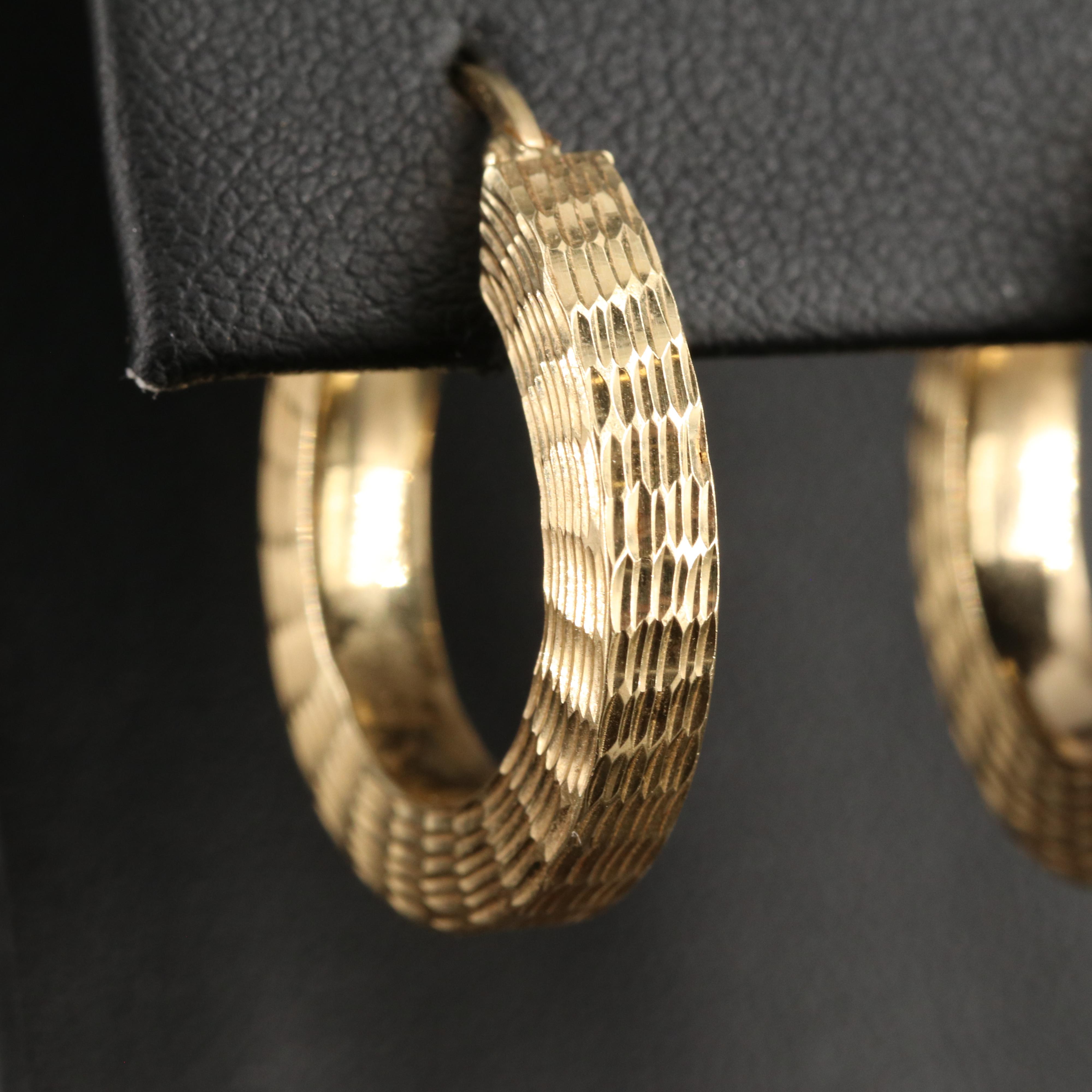 14K Hoop Earrings with Diamond Cut Finish