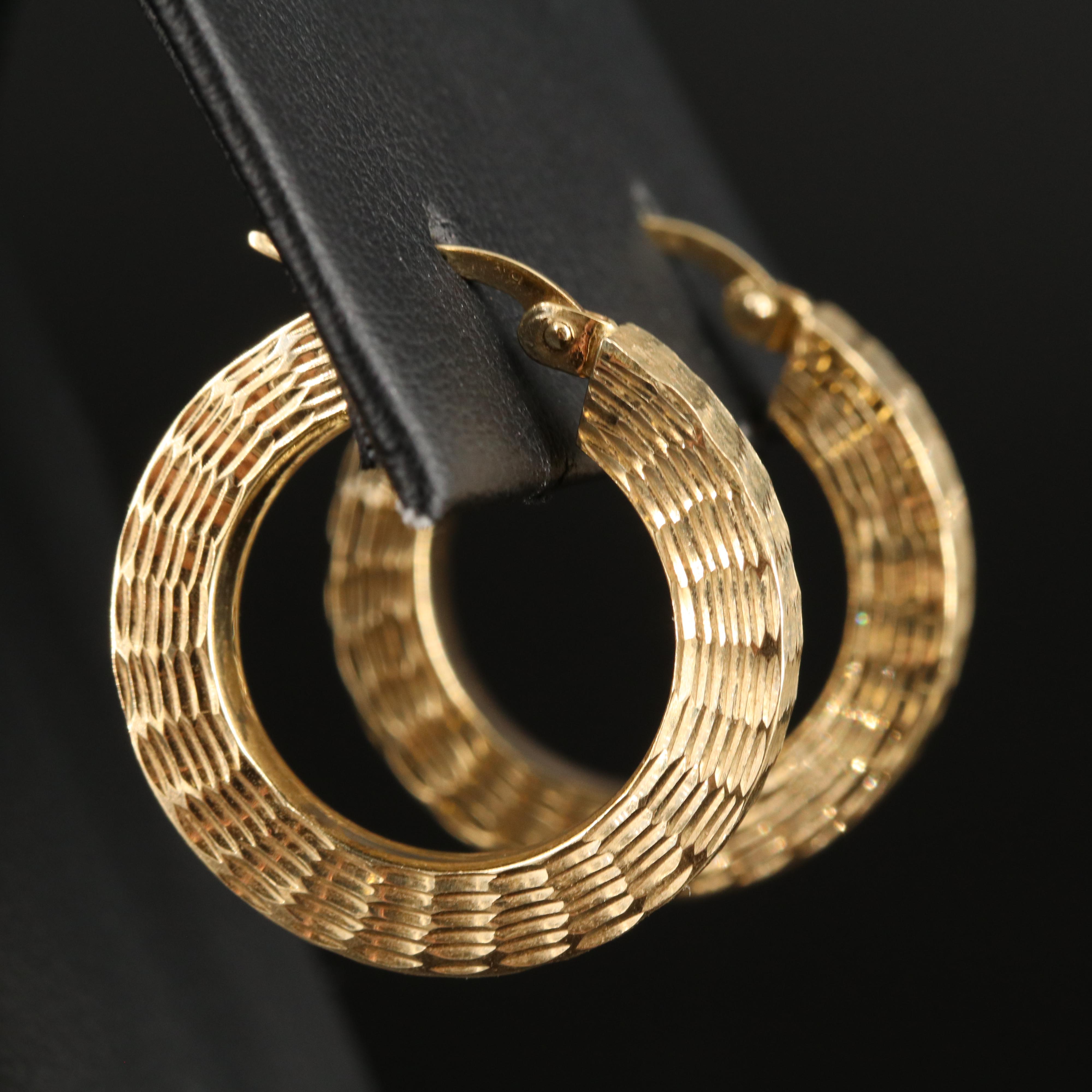 14K Hoop Earrings with Diamond Cut Finish