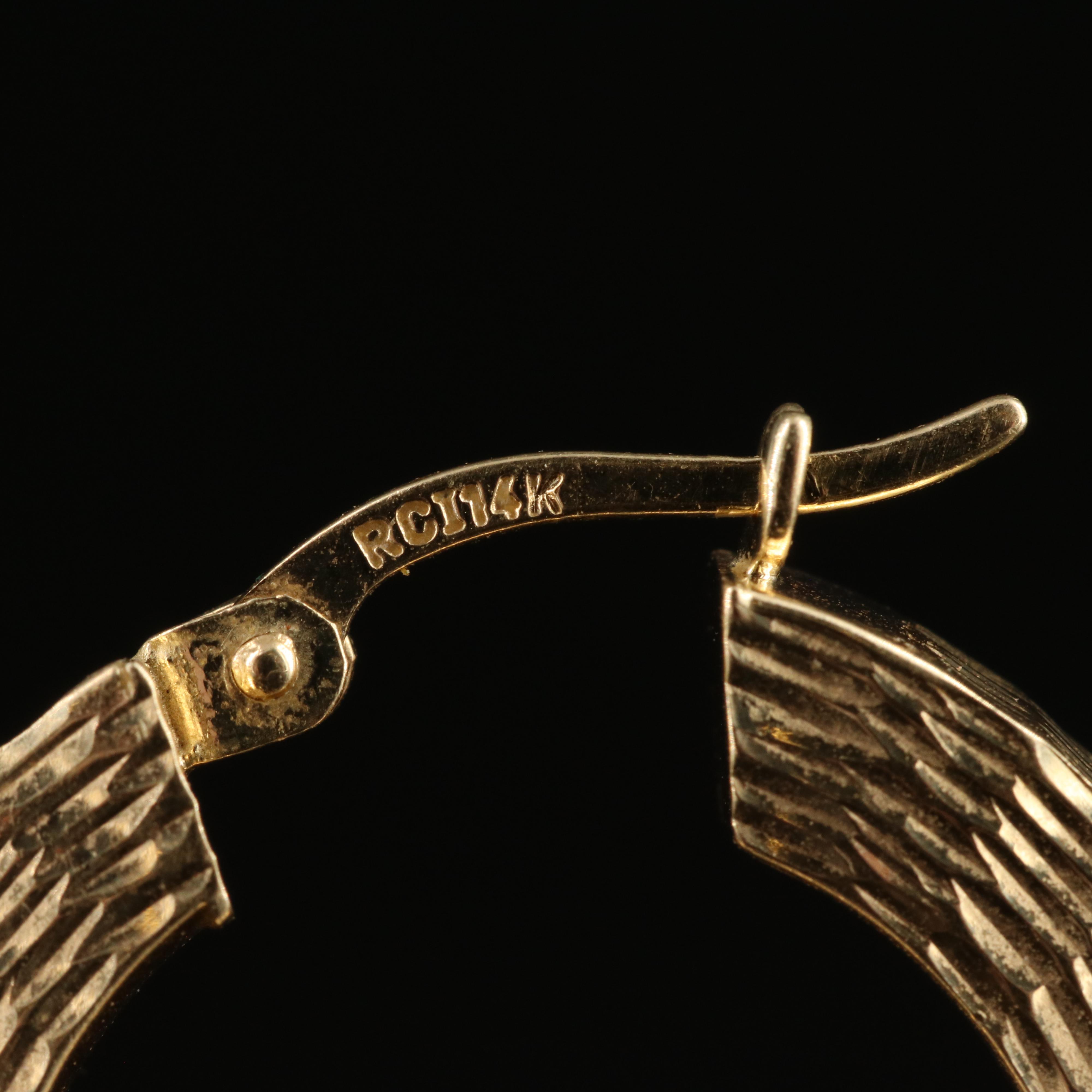 14K Hoop Earrings with Diamond Cut Finish