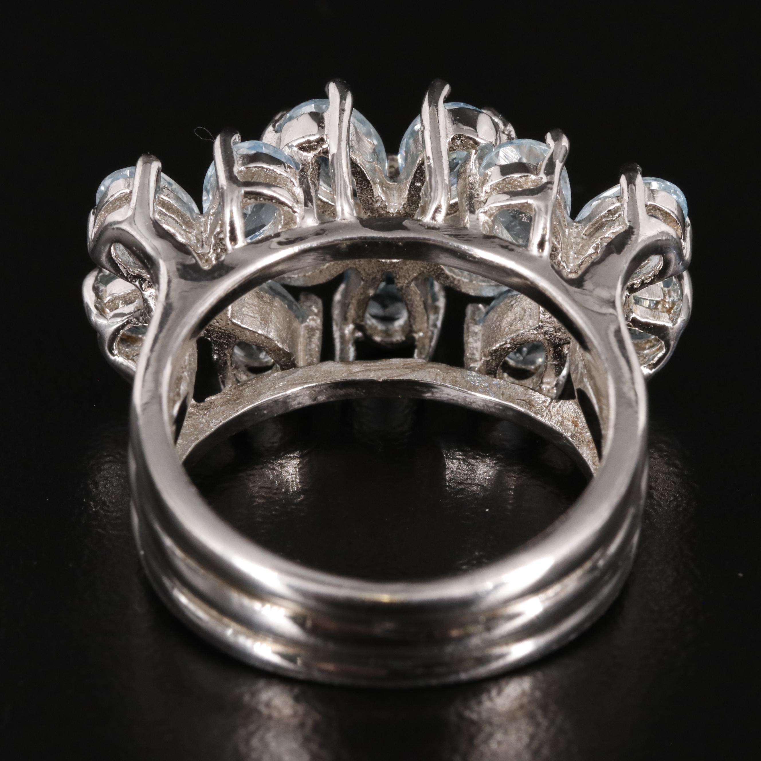 Sterling Blue Topaz Floral Cluster Ring