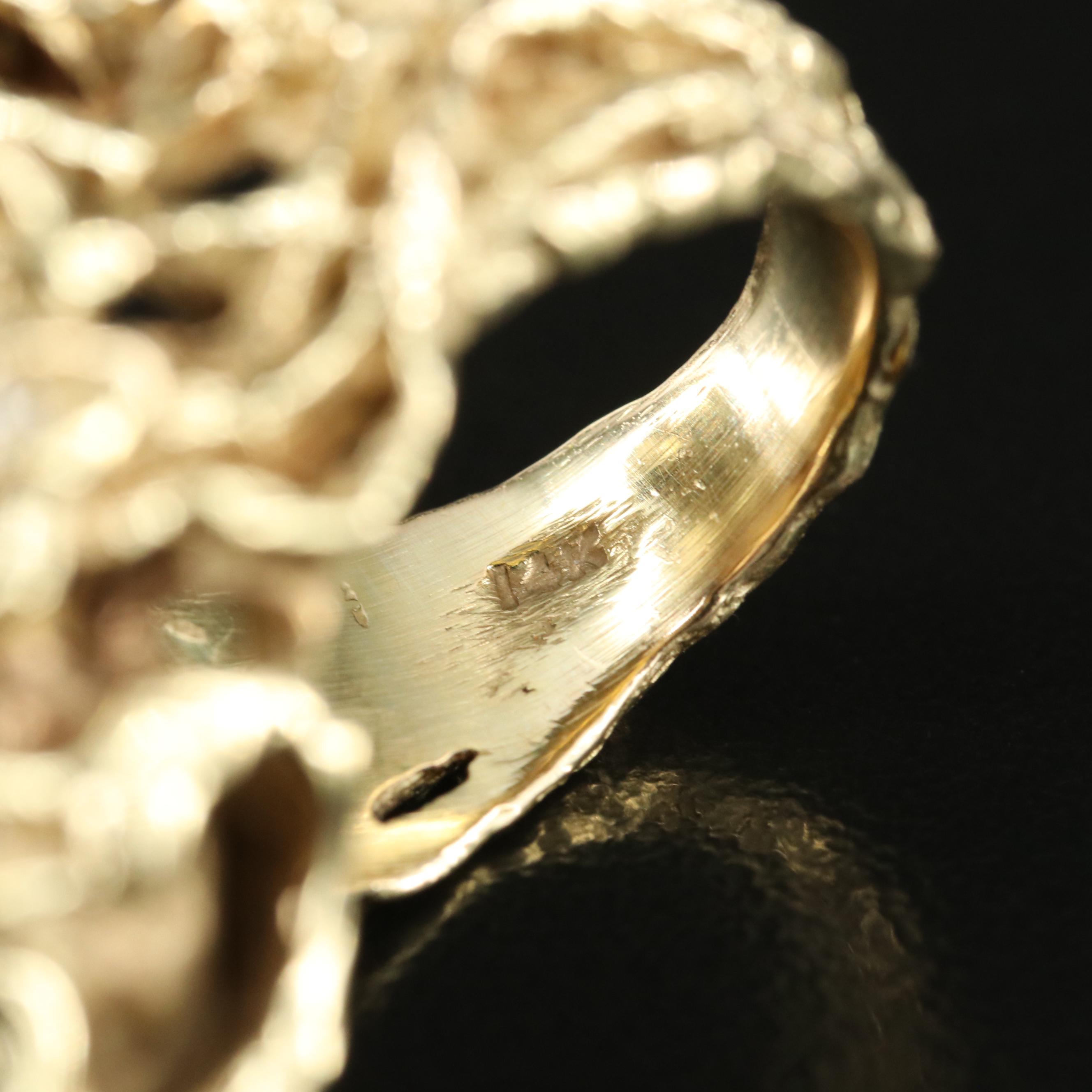 Brutalist 14K Emerald and Diamond Bark Textured Ring