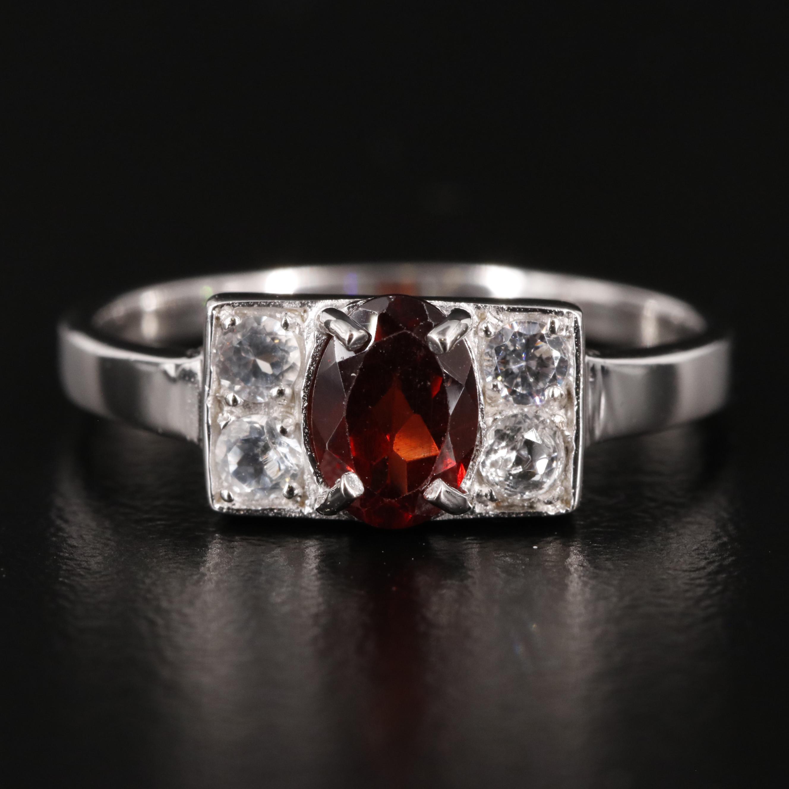 Sterling Garnet and White Topaz Ring