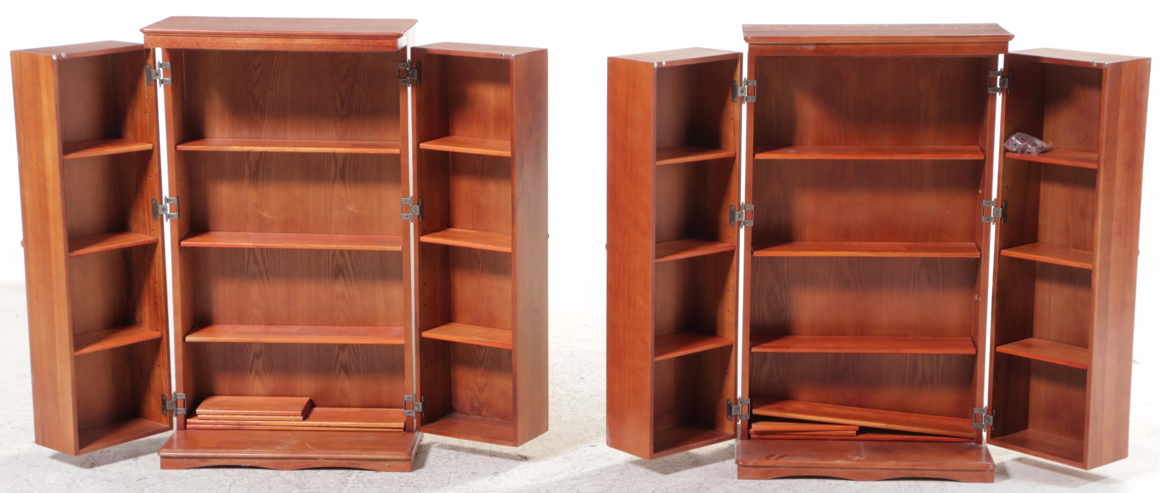 Pair of Arts and Crafts Style Oak-Veneered Media Storage Cabinets