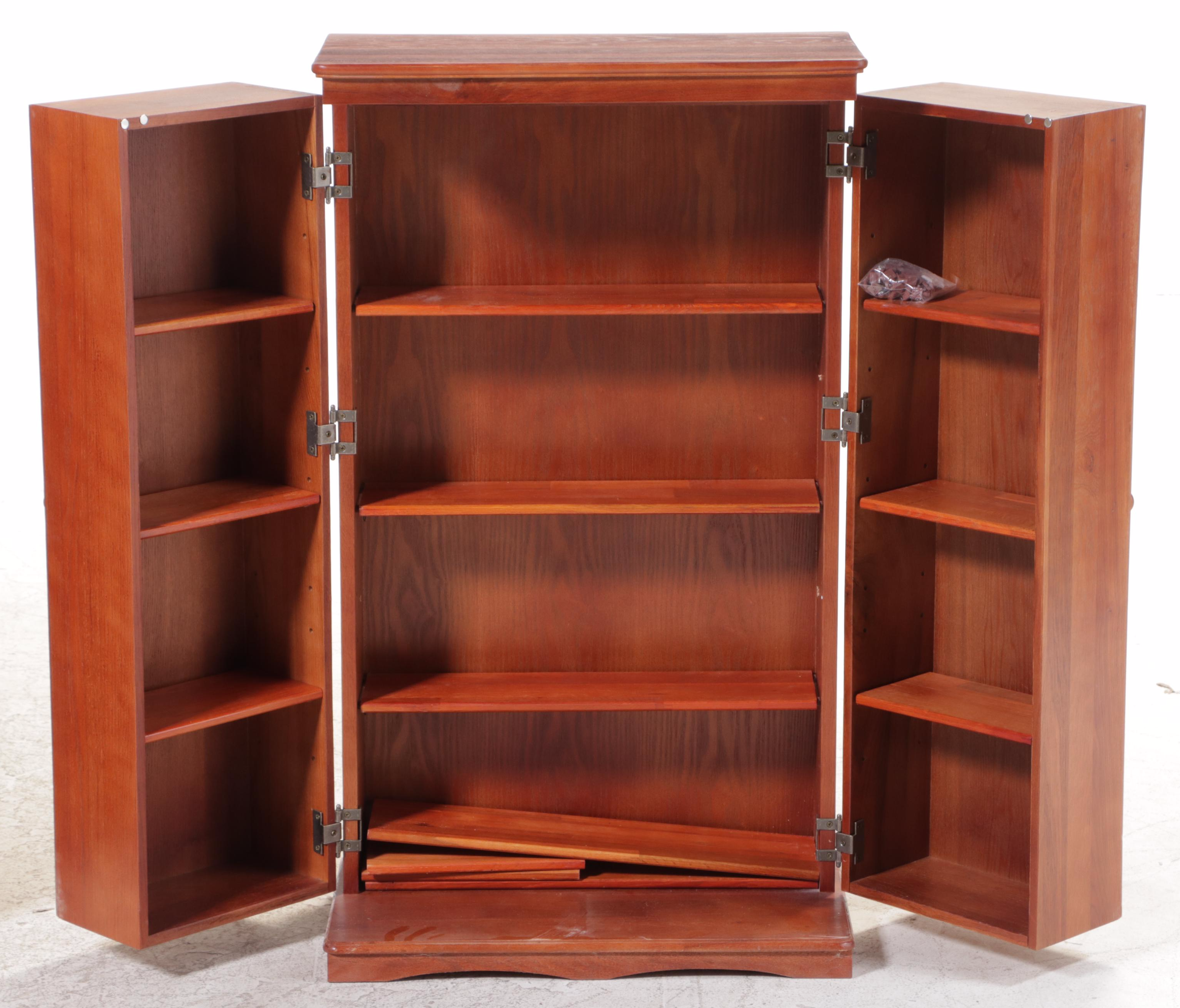 Pair of Arts and Crafts Style Oak-Veneered Media Storage Cabinets