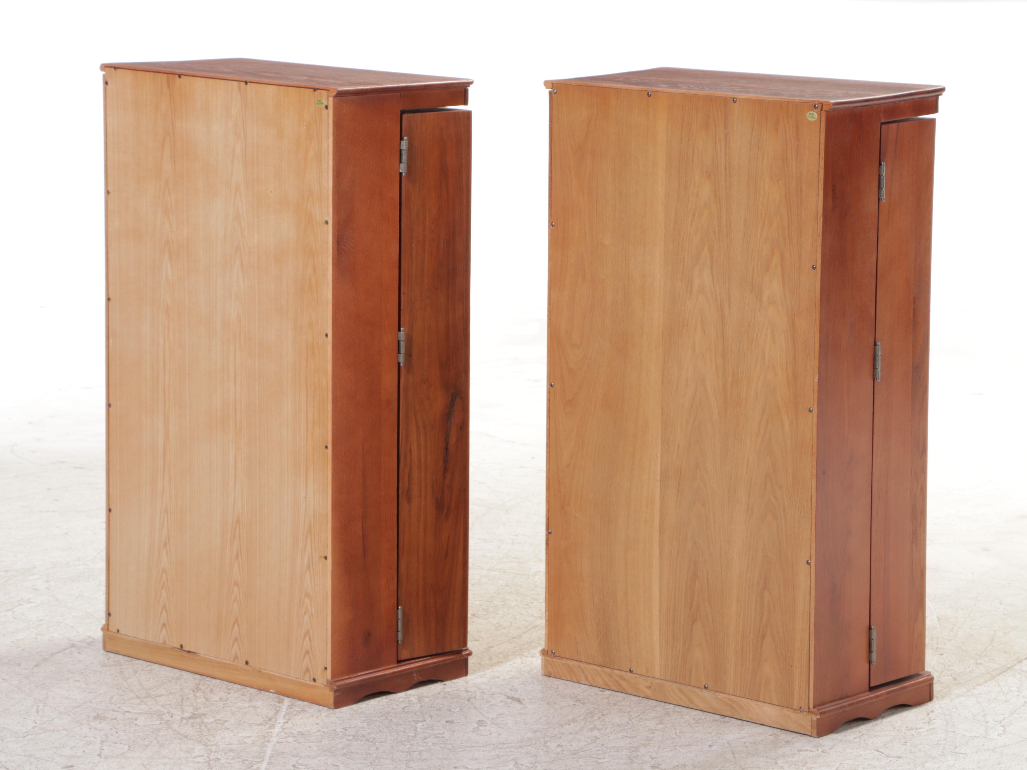 Pair of Arts and Crafts Style Oak-Veneered Media Storage Cabinets