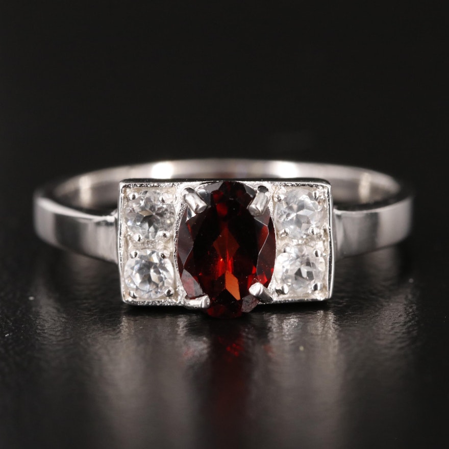 Sterling Garnet and White Topaz Ring