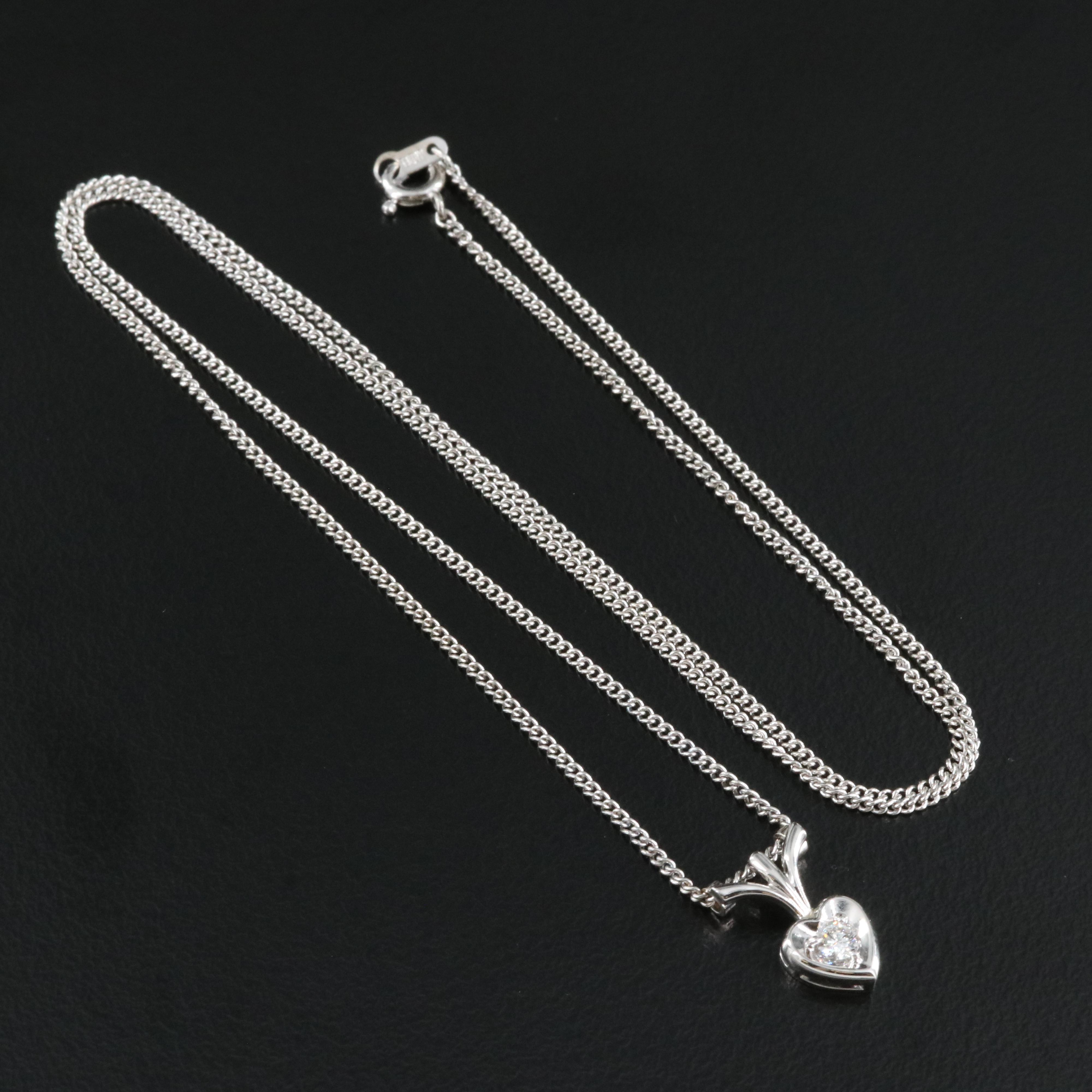 Jabel 18K 0.10 CT Diamond Heart Pendant on Jabel 14K Chain
