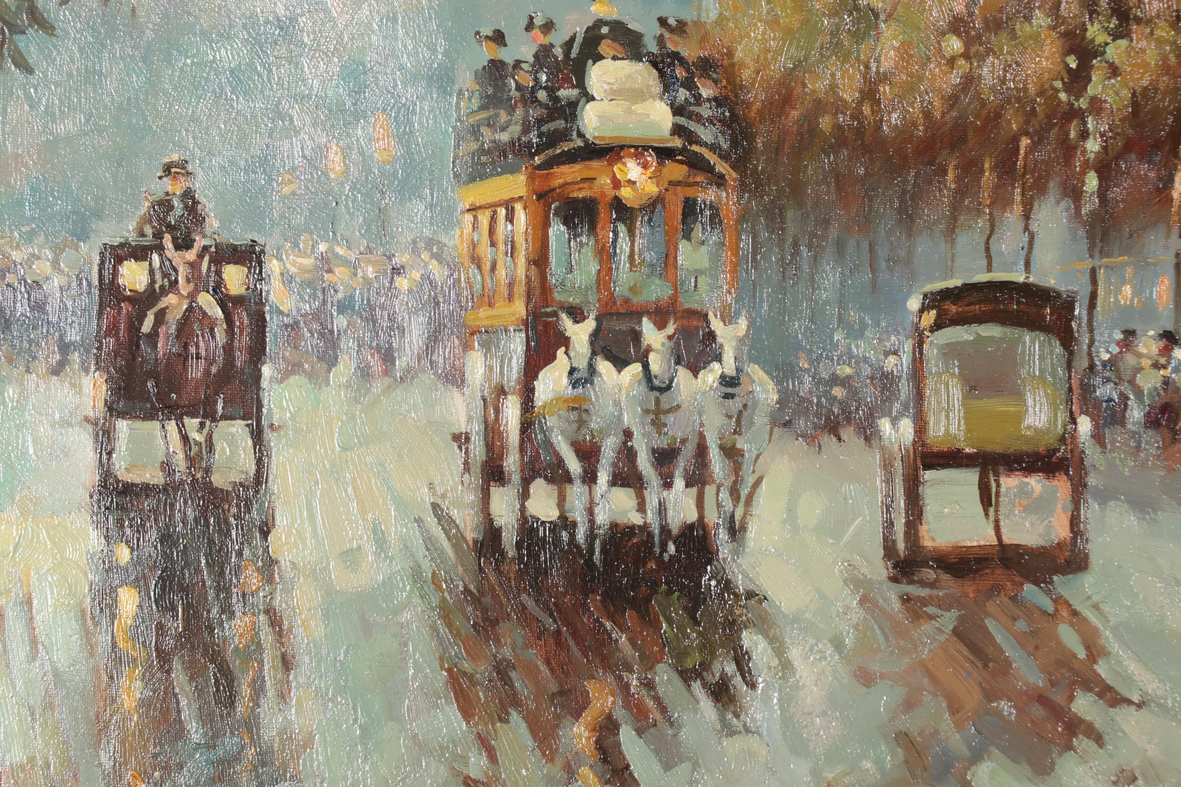 Large-Scale Street Scene Oil Painting, Circa 2000