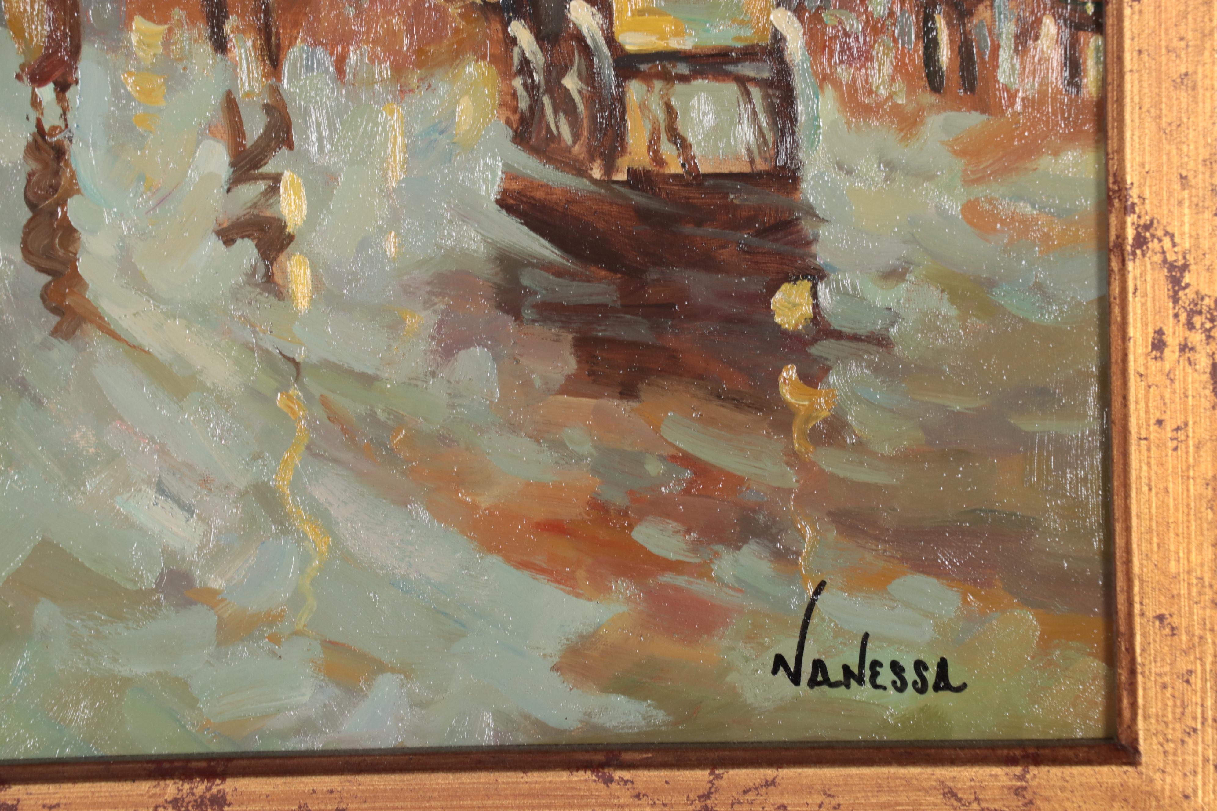 Large-Scale Street Scene Oil Painting, Circa 2000