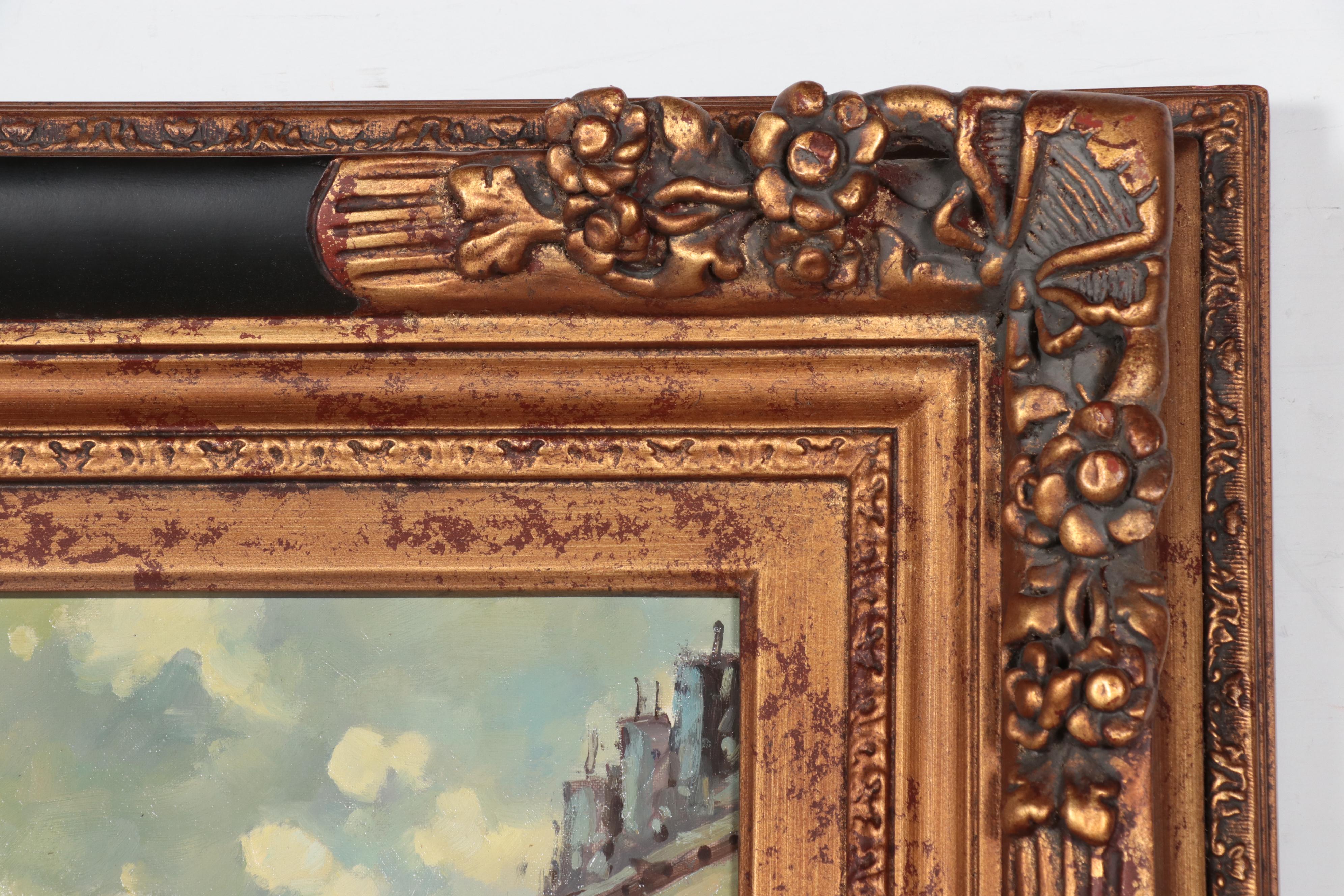 Large-Scale Street Scene Oil Painting, Circa 2000