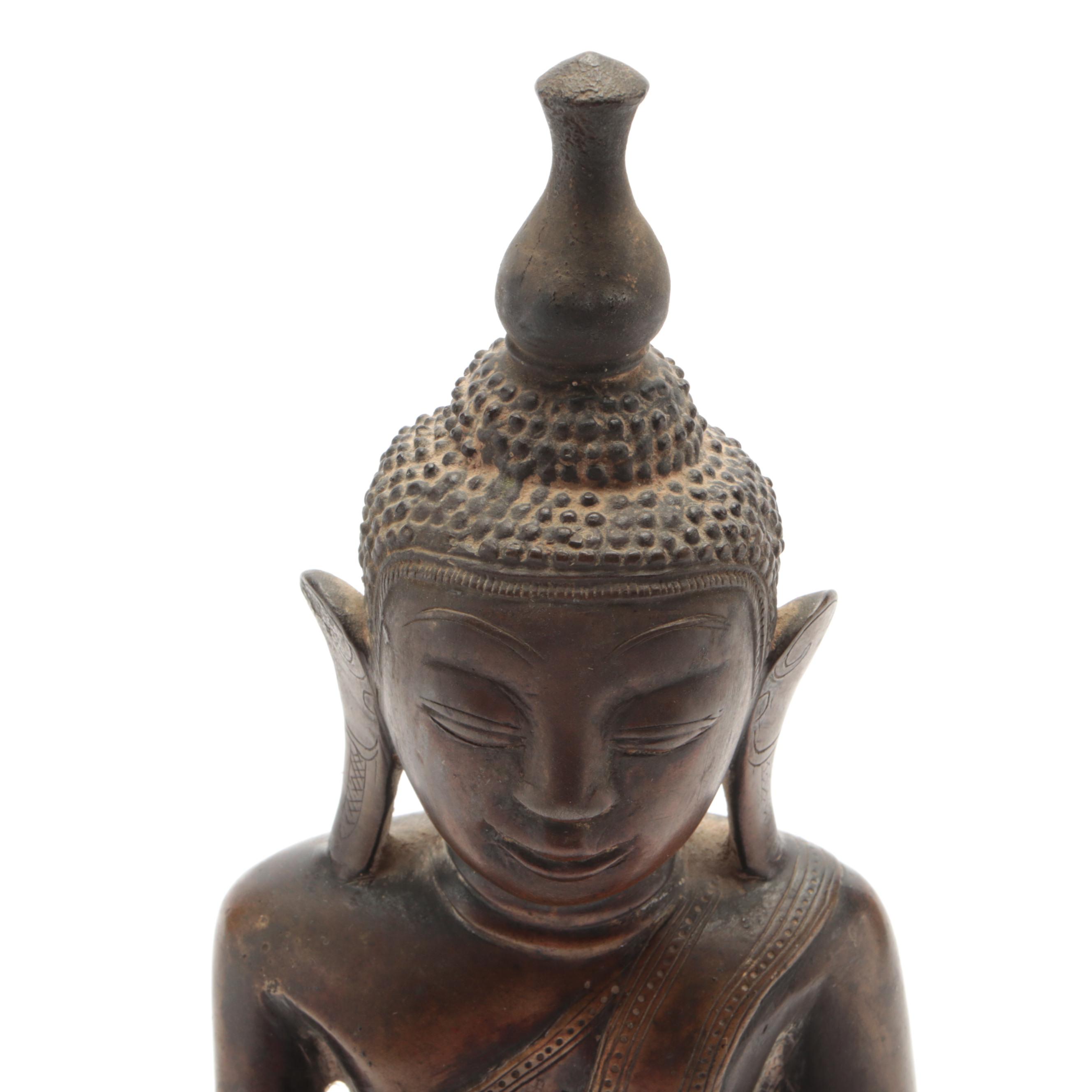 Shan Burmese Cast Bronze Seated Buddha in Bhumisparsha Mudra