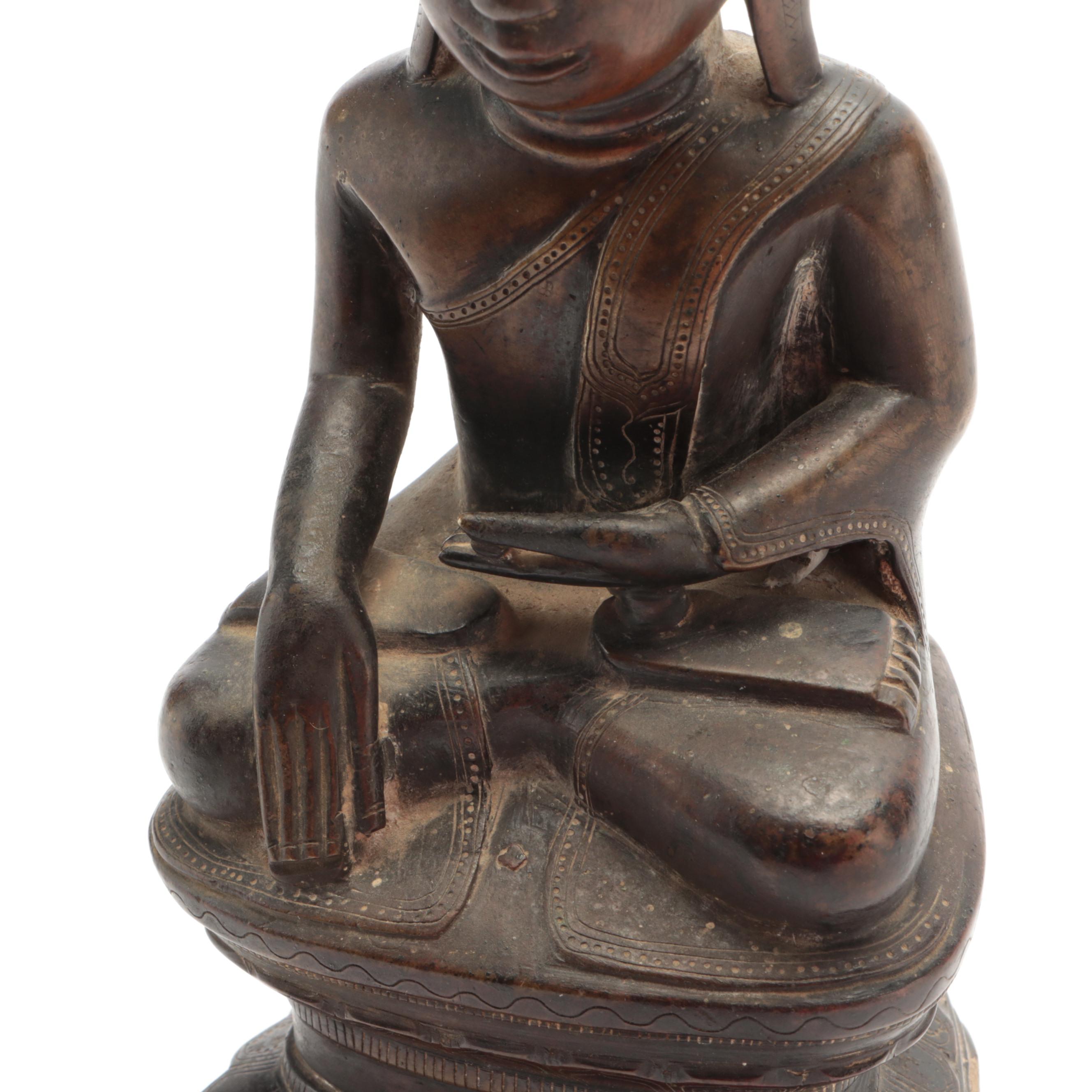 Shan Burmese Cast Bronze Seated Buddha in Bhumisparsha Mudra