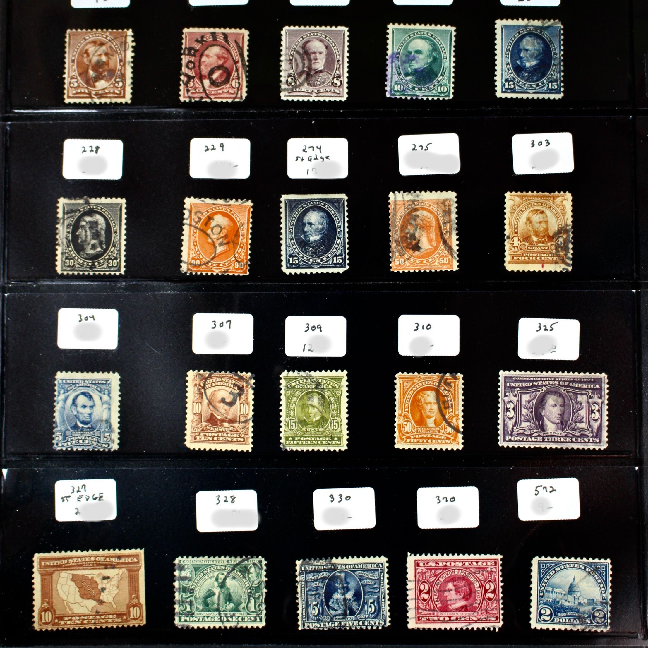 Fifty Different Used Early U.S. Postage Stamps, 1851 to 1925