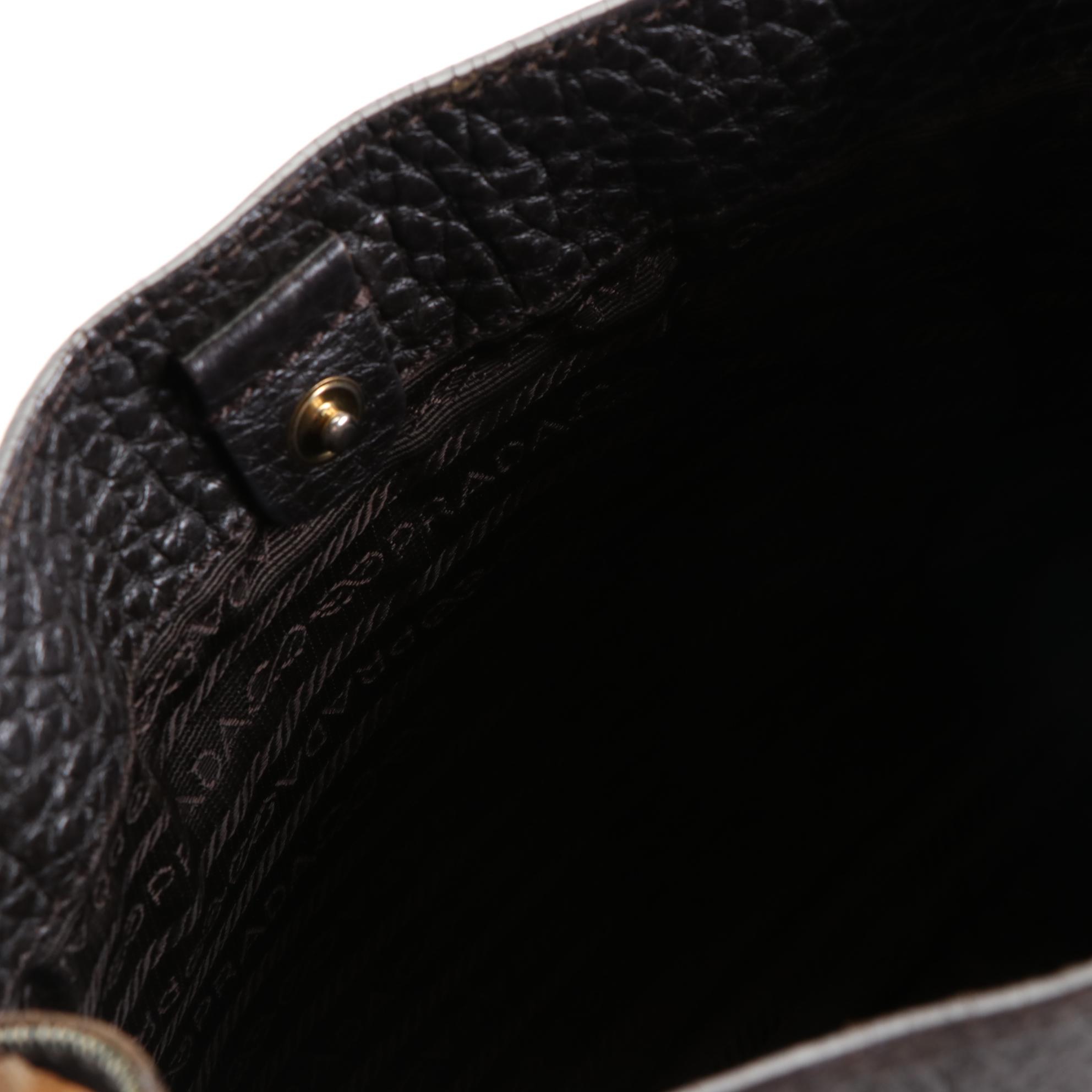 Prada Small Tote Bag in Graphic Print Canaba Ebano and Grain Leather