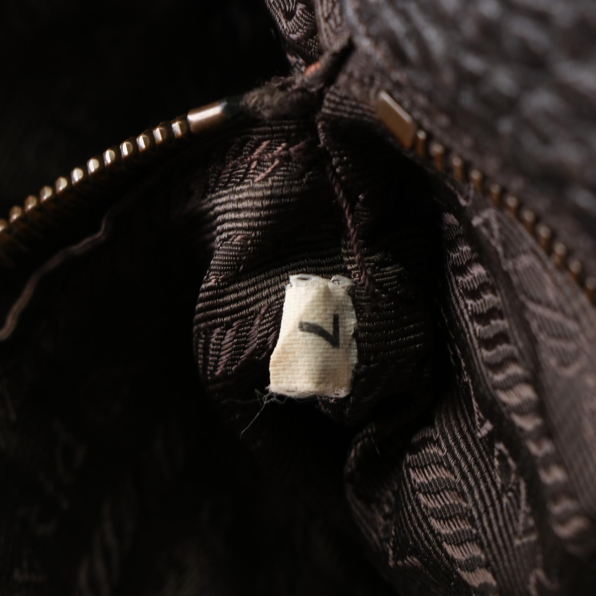 Prada Small Tote Bag in Graphic Print Canaba Ebano and Grain Leather