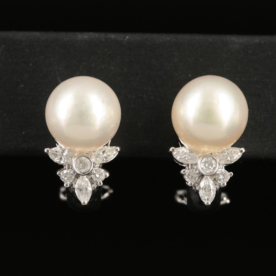 14K Pearl and Diamond Earrings
