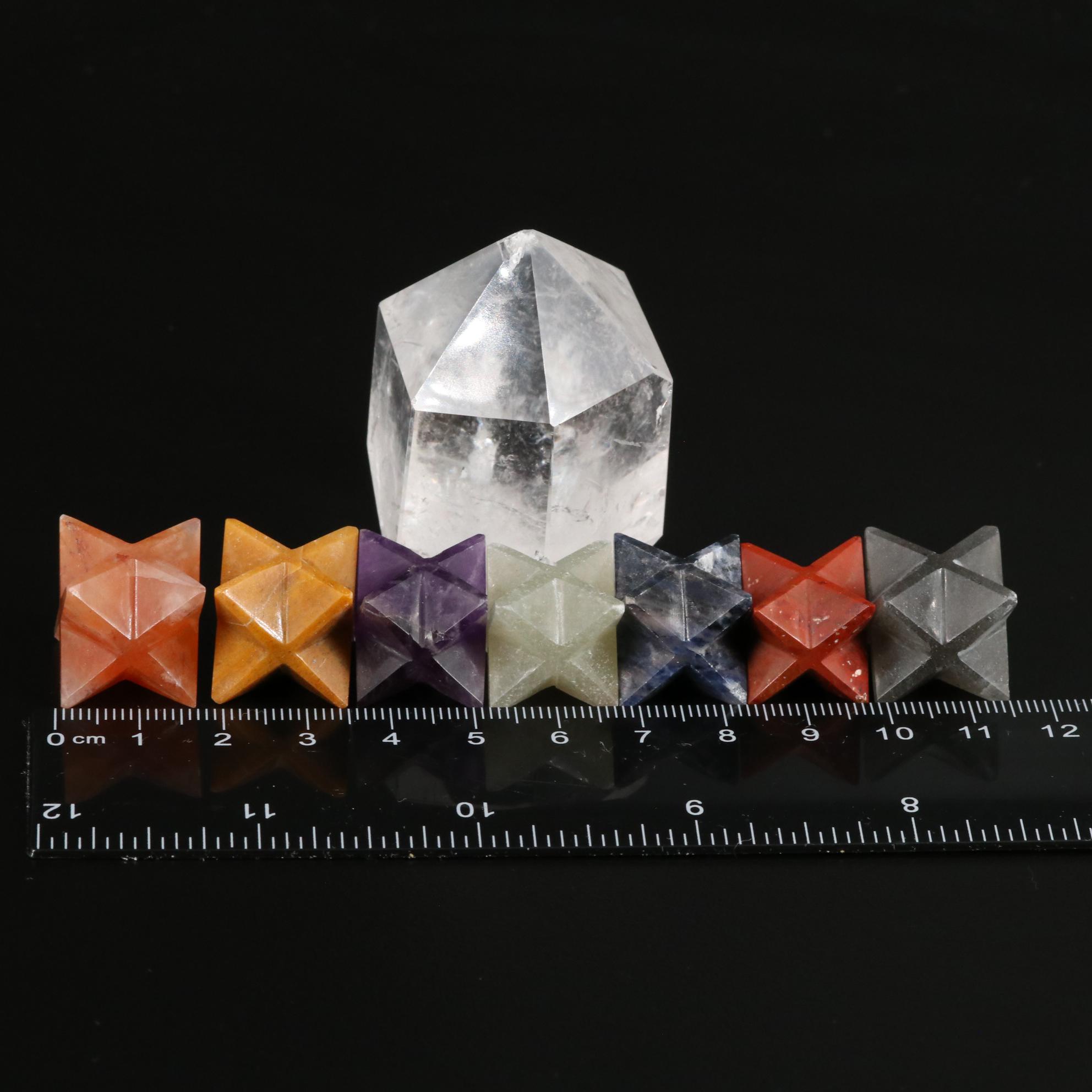 Faceted Rock Crystal Quartz with Amethyst and Jasper Merkaba Star Crystals