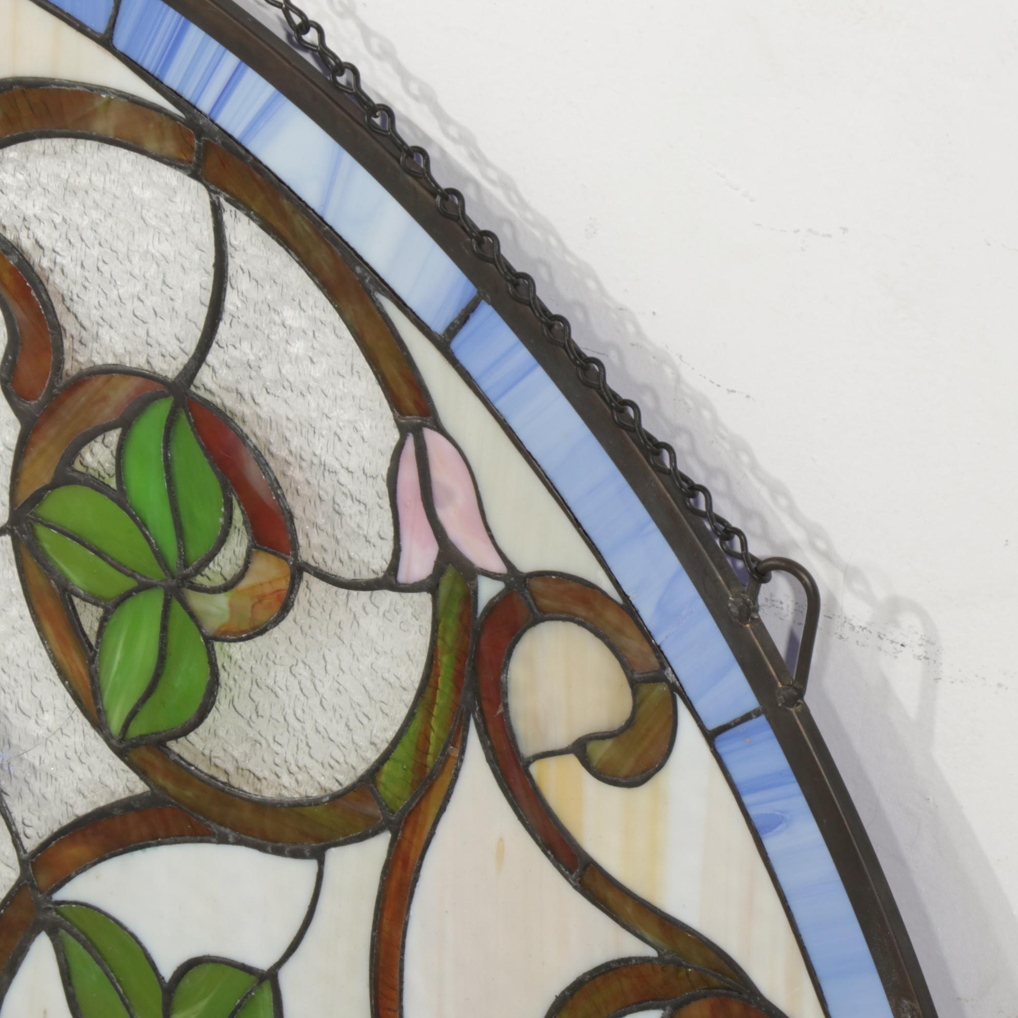 Victorian Style Stained and Jeweled Glass Panel