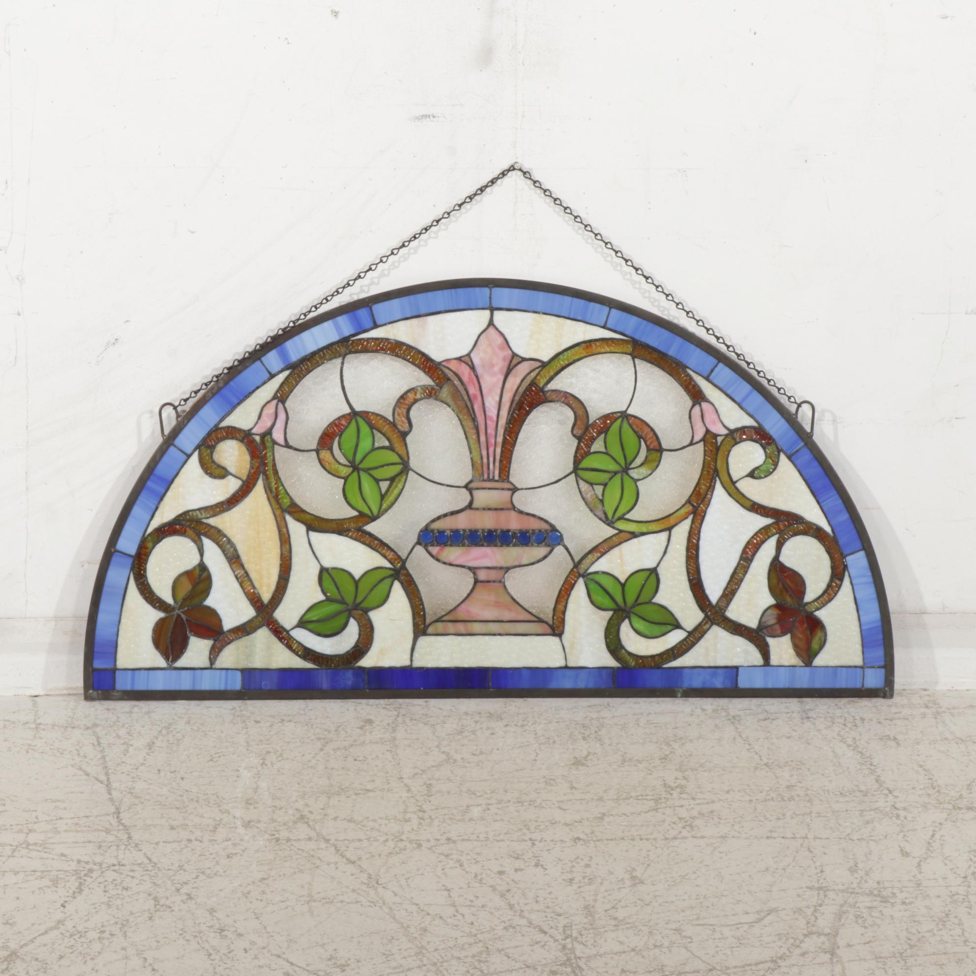Victorian Style Stained and Jeweled Glass Panel