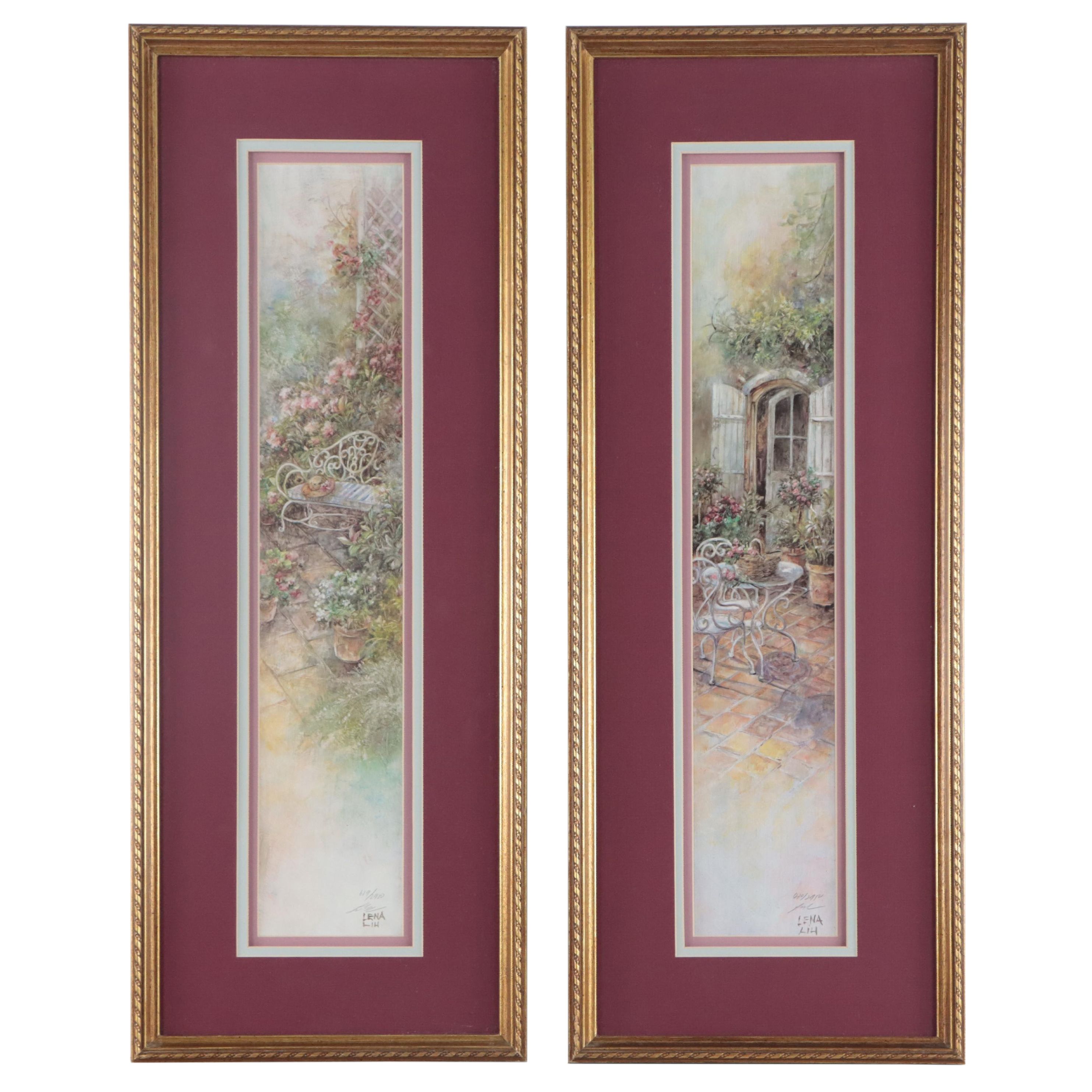 Offset Lithographs of Garden Scenes After Lena Lui, Late 20th Century