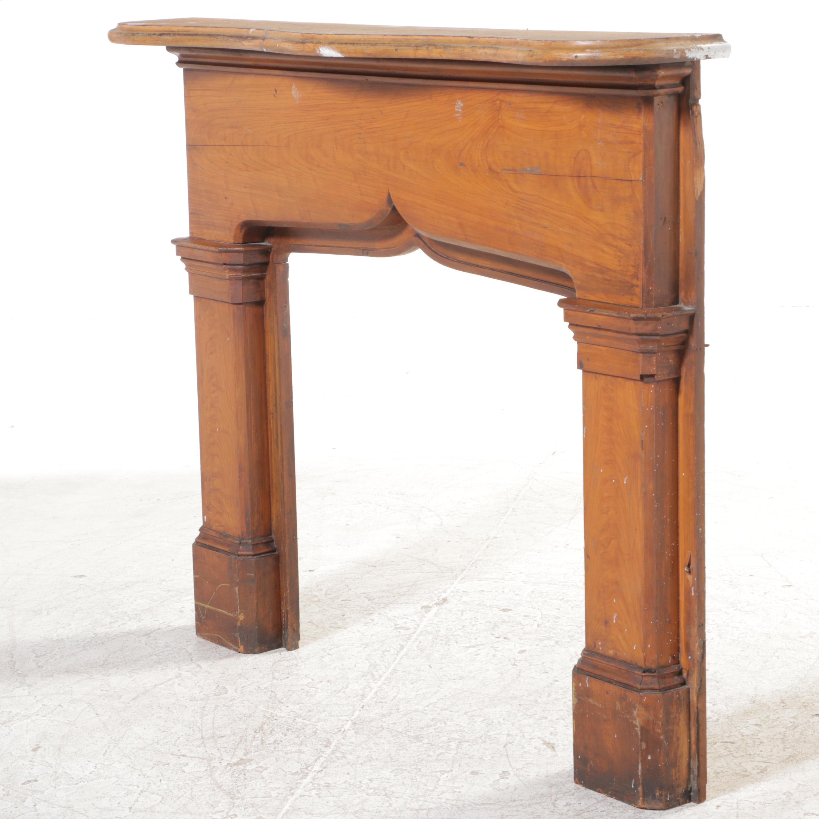 American Grain-Painted Pine Fireplace Surround with Mantel, 19th Century