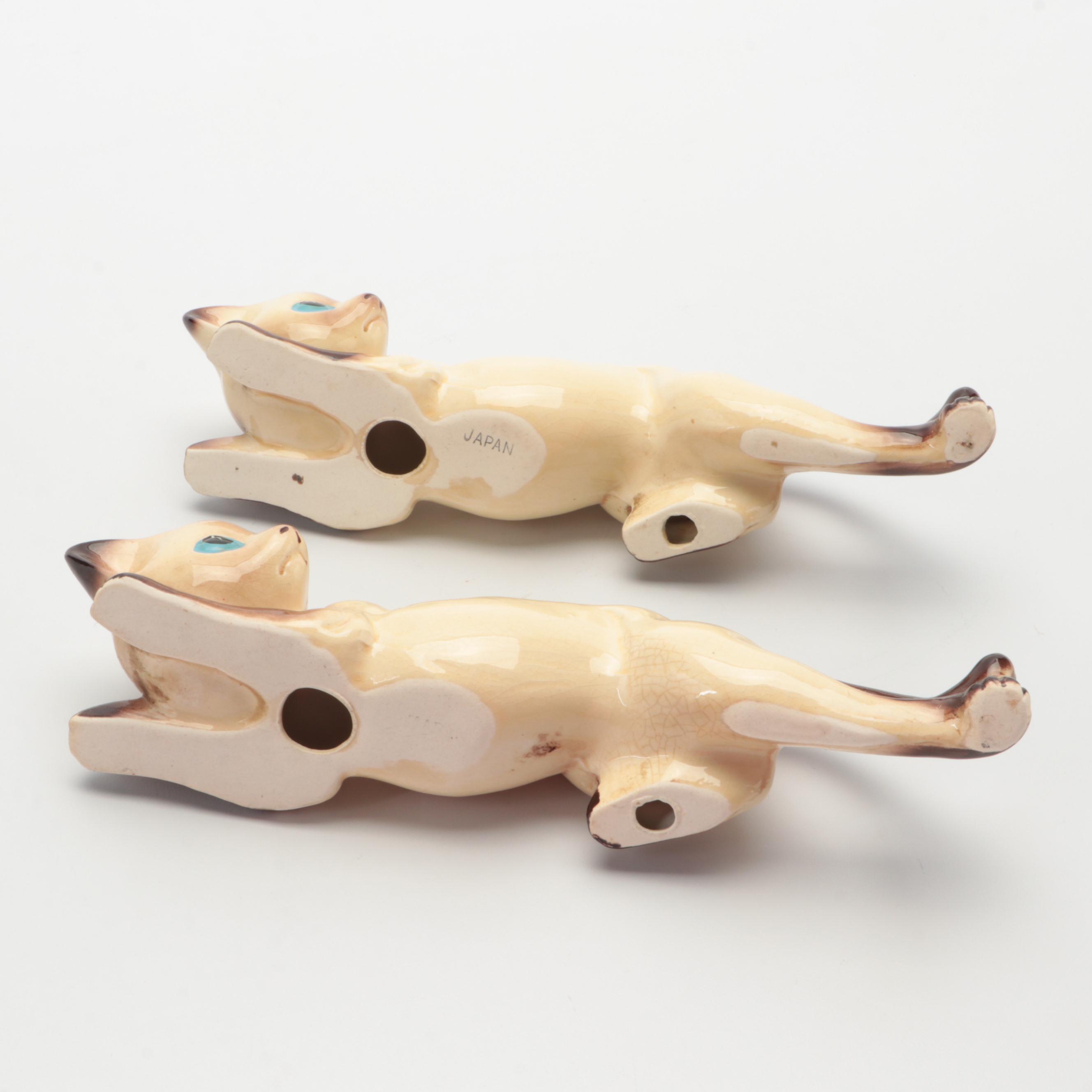 Japanese Ceramic Siamese Cat Figurines with Animal Planter Vases, Mid-20th C.
