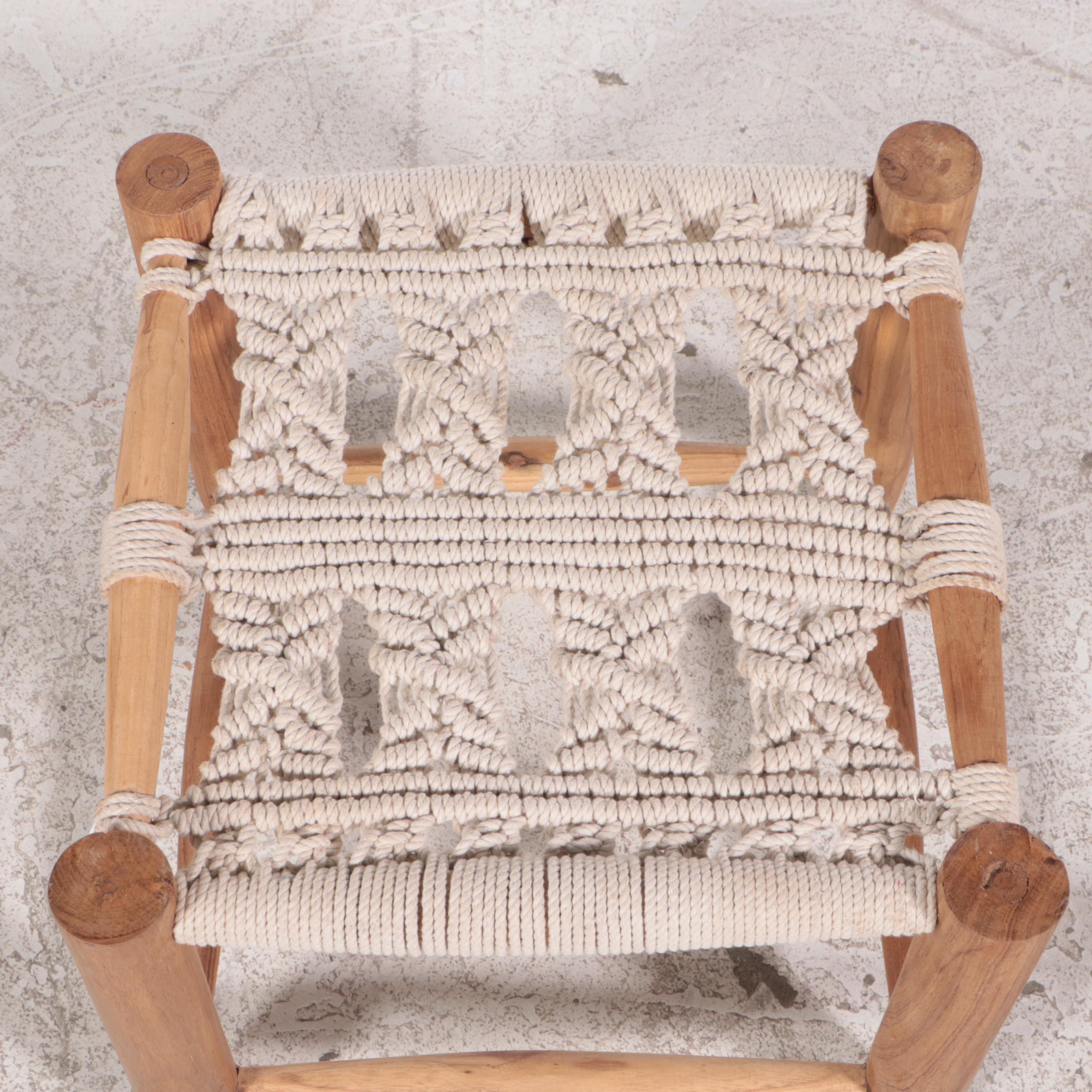 Indian Wood and Crochet Kasbah Stool