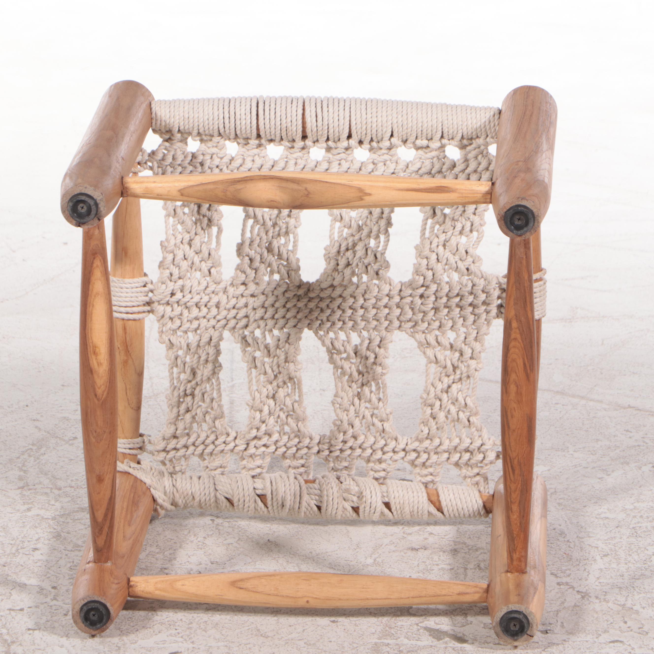 Indian Wood and Crochet Kasbah Stool