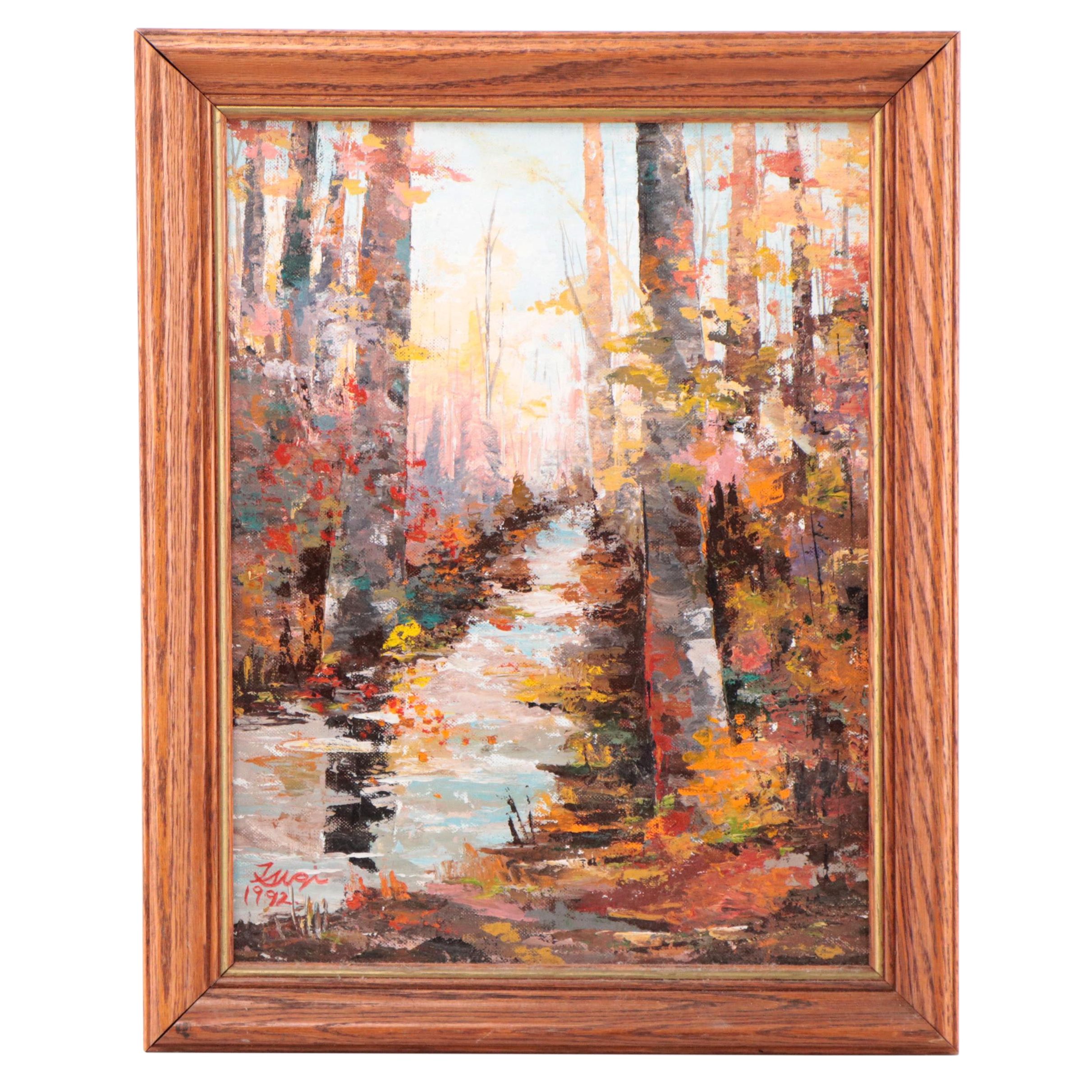 Tsugi McGowan Oil Painting of Forest Landscape, 1992