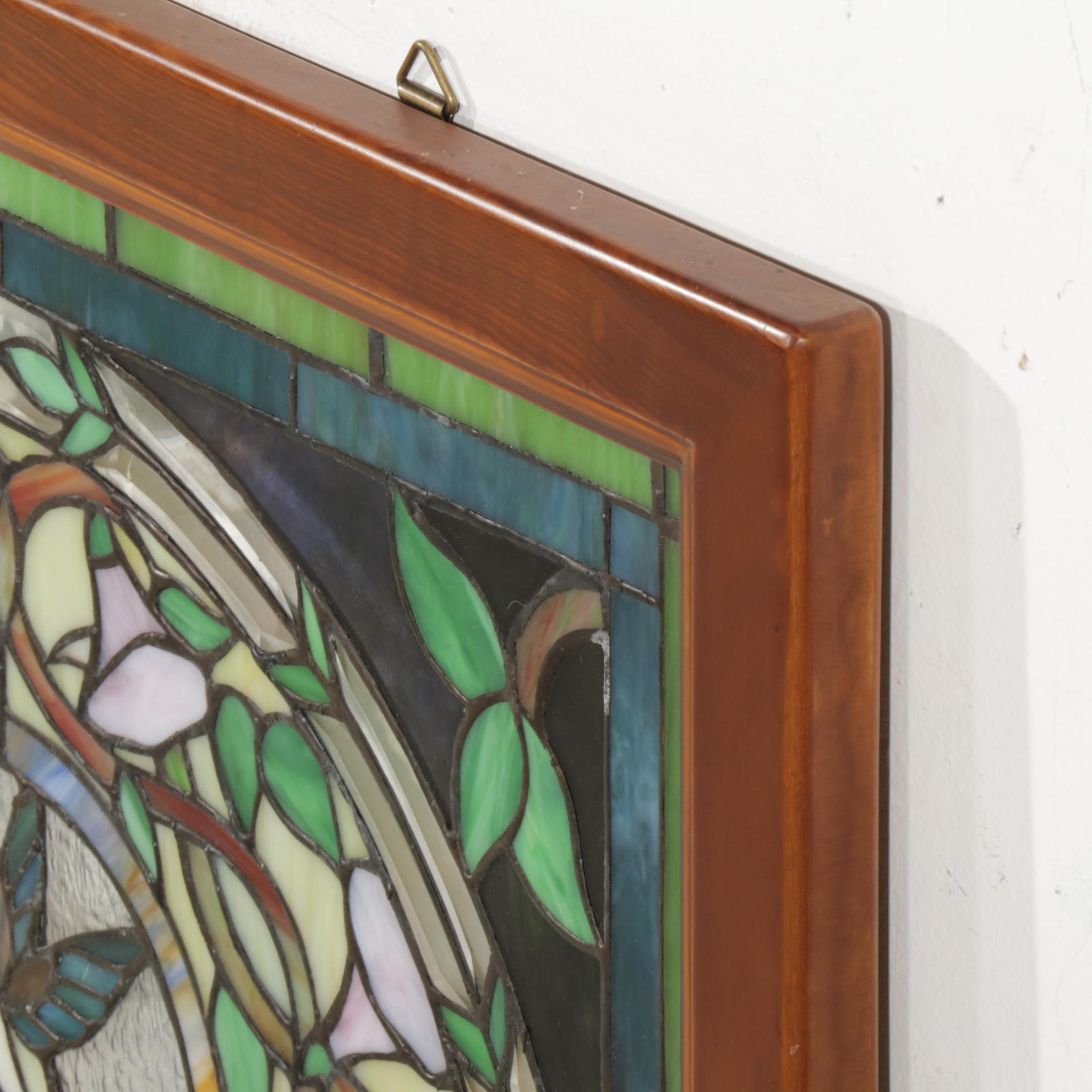 Framed Art Nouveau Style Stained Glass Window Panel