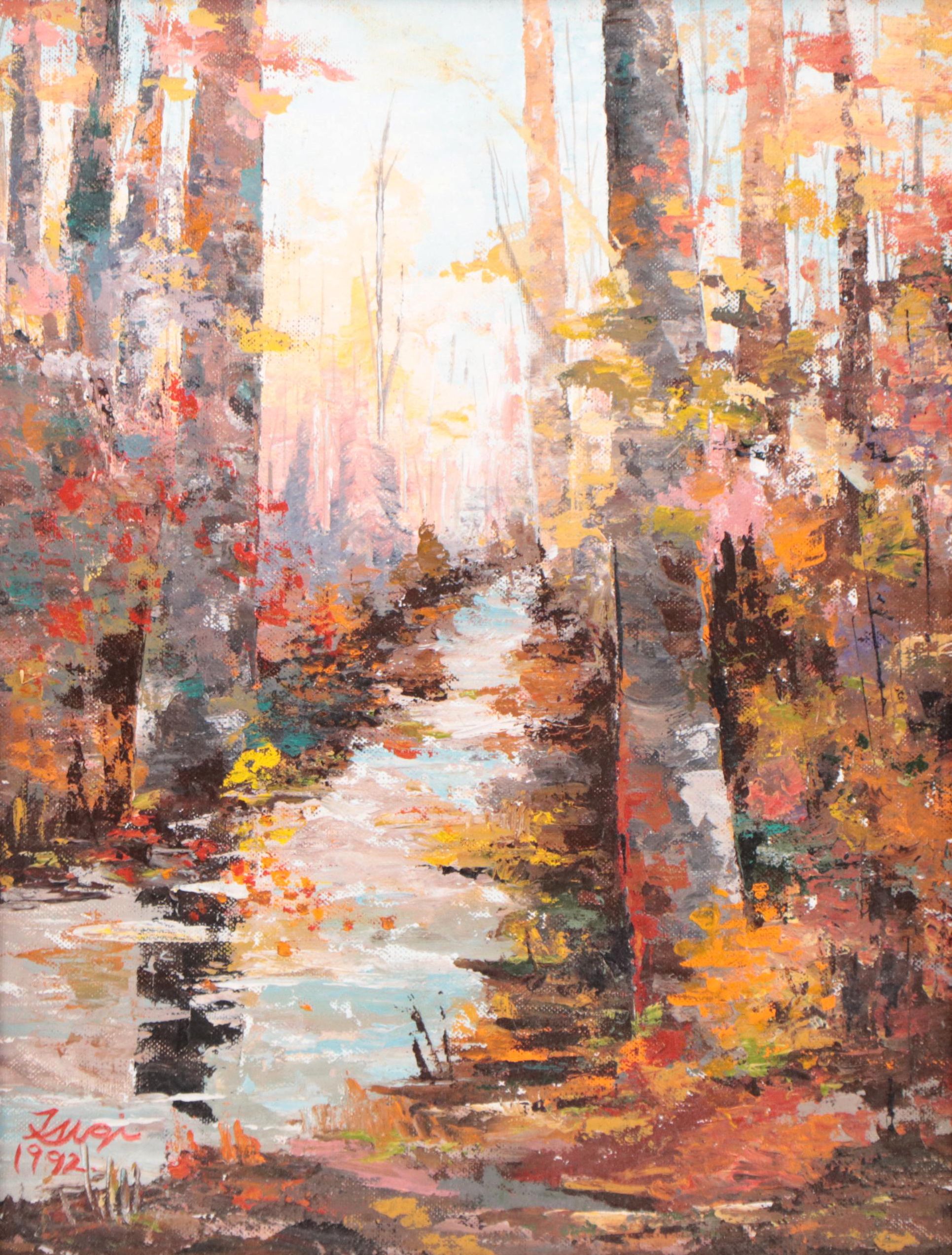 Tsugi McGowan Oil Painting of Forest Landscape, 1992