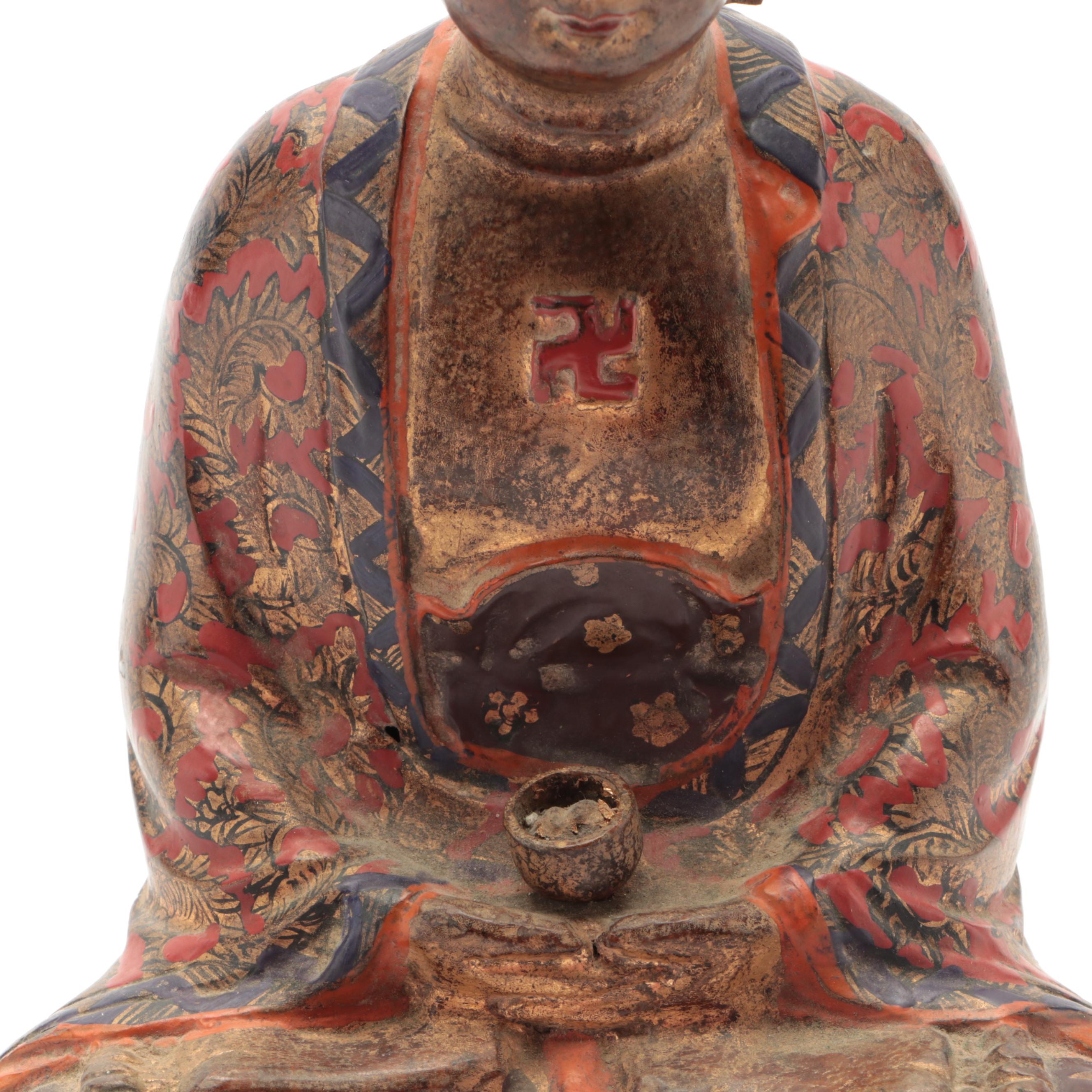 Japanese Gilt and Polychrome Bronze Buddha