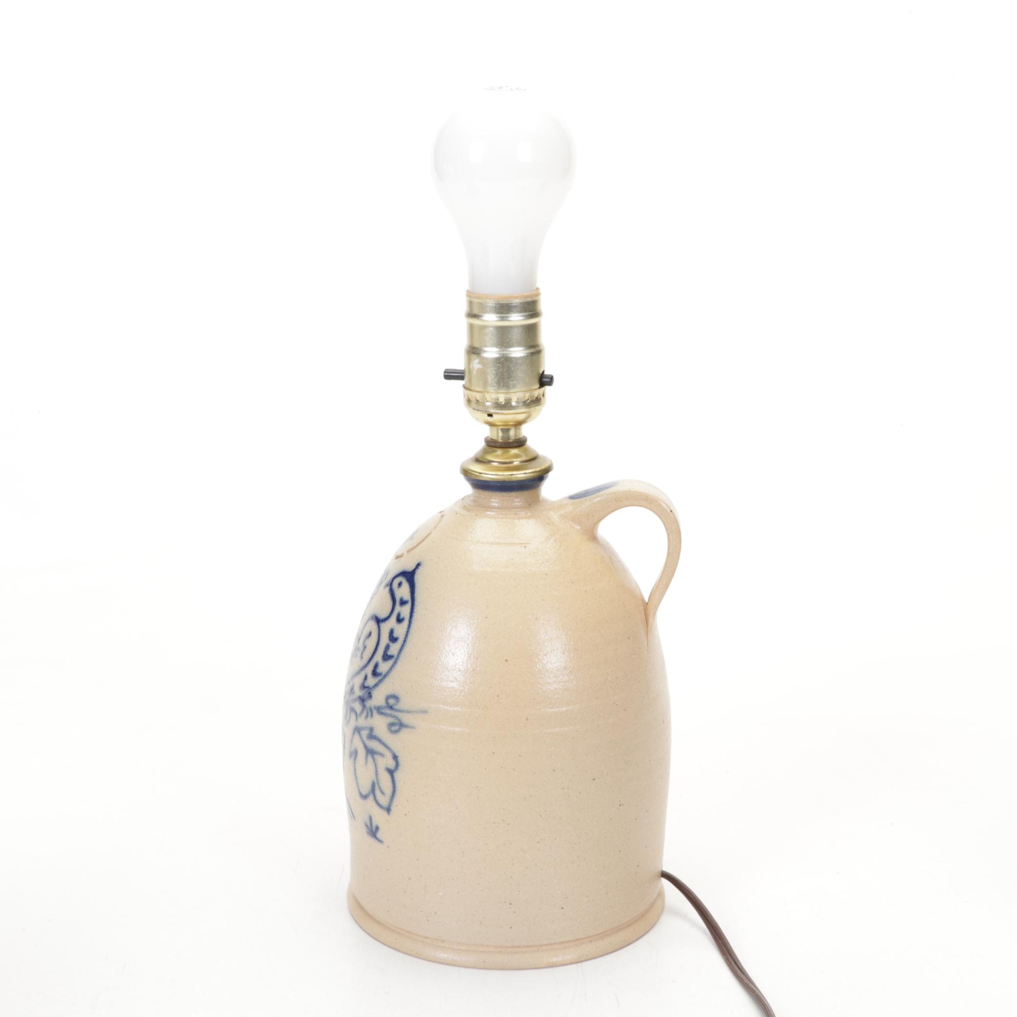 Salt O Thee Earth Pottery Salt-Glazed Lamp, Pitcher, and Honey Pot, 1990s