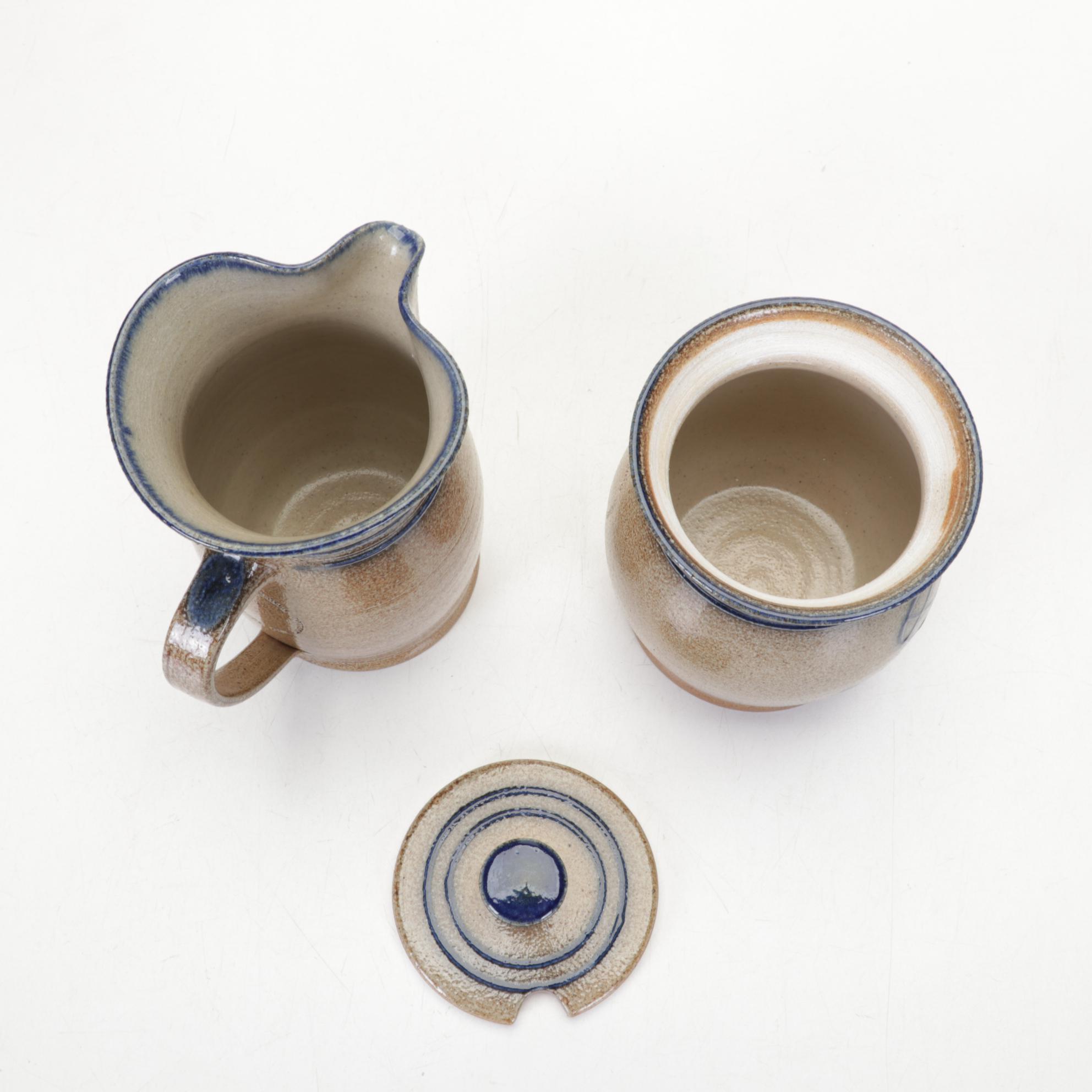 Salt O Thee Earth Pottery Salt-Glazed Lamp, Pitcher, and Honey Pot, 1990s