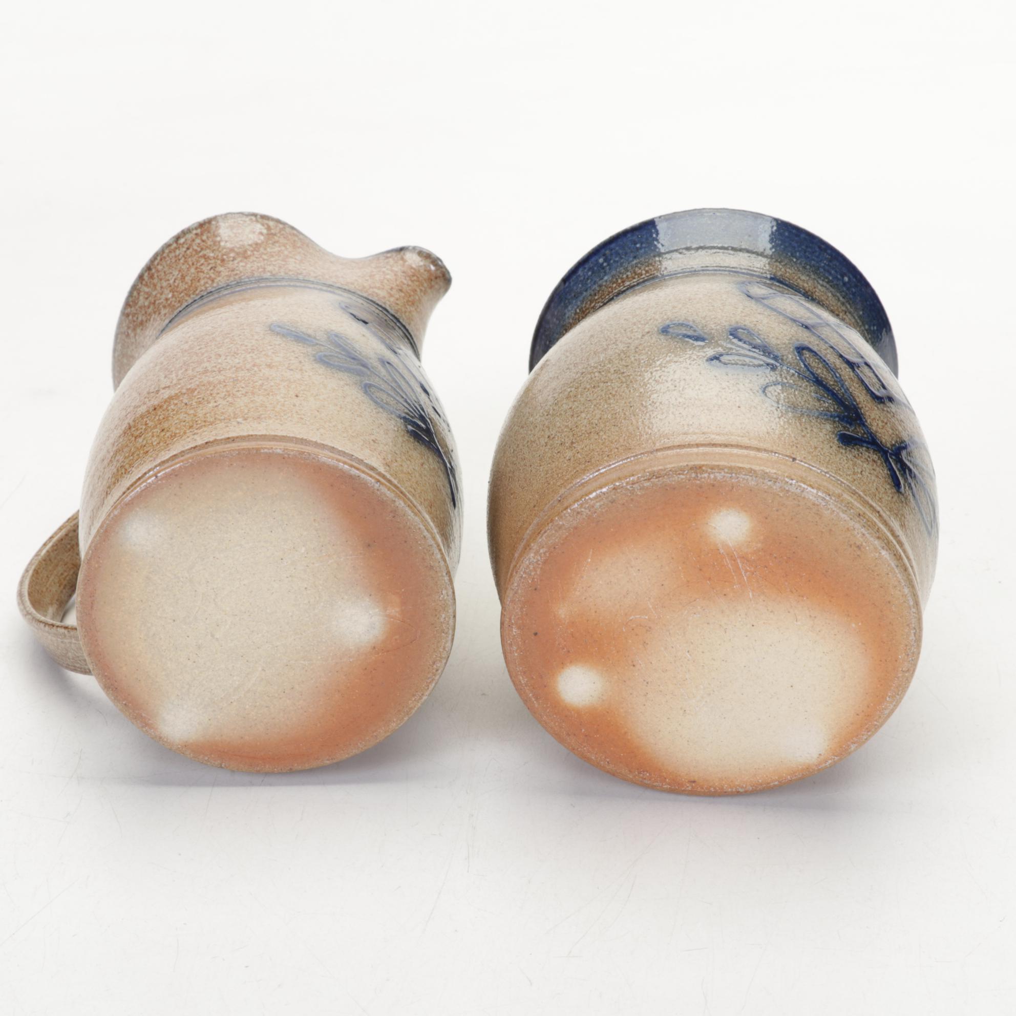 Salt O Thee Earth Pottery Salt-Glazed Lamp, Pitcher, and Honey Pot, 1990s