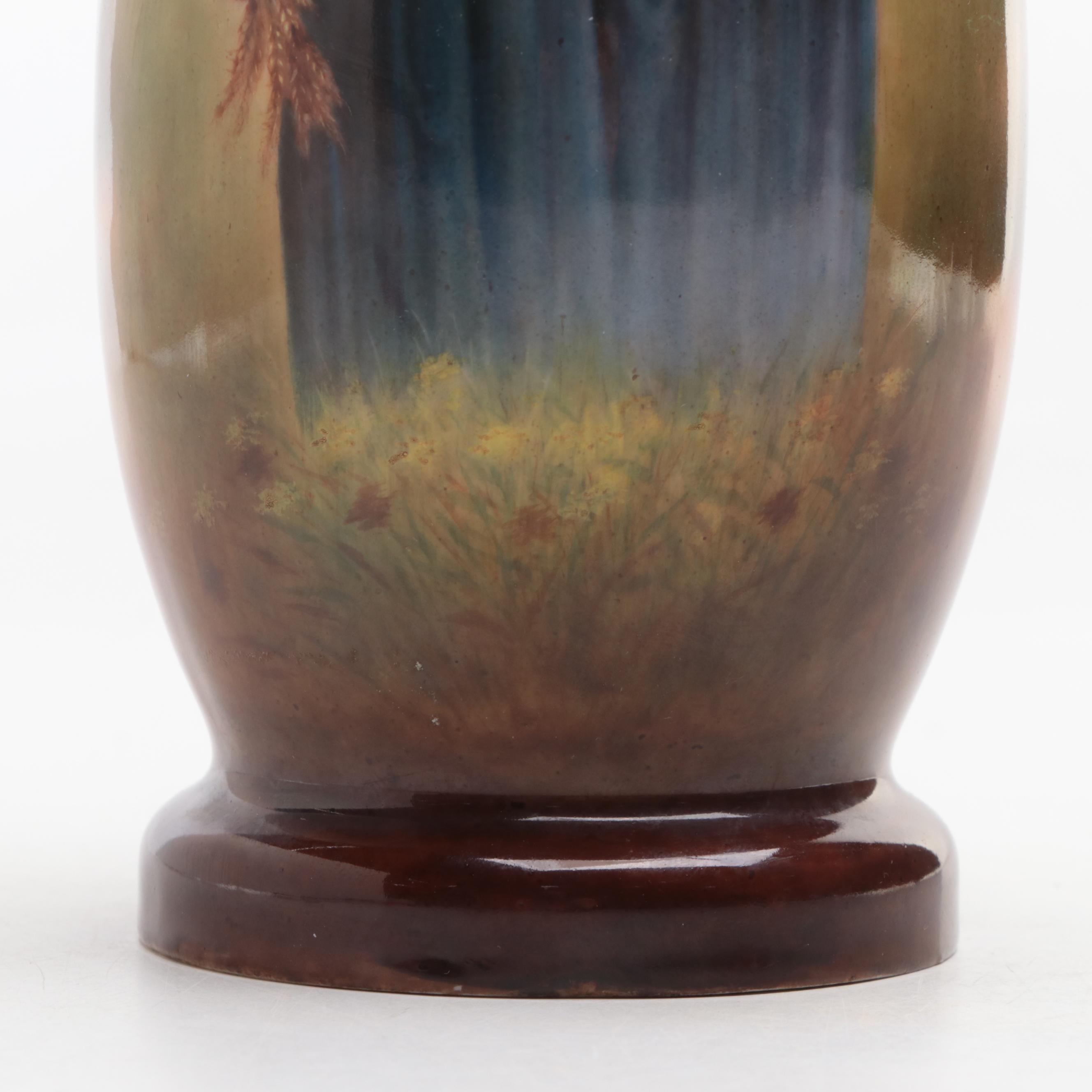 German Luscian Ware Ruth Gleaning Wheat Porcelain Vase, Early 20th Century