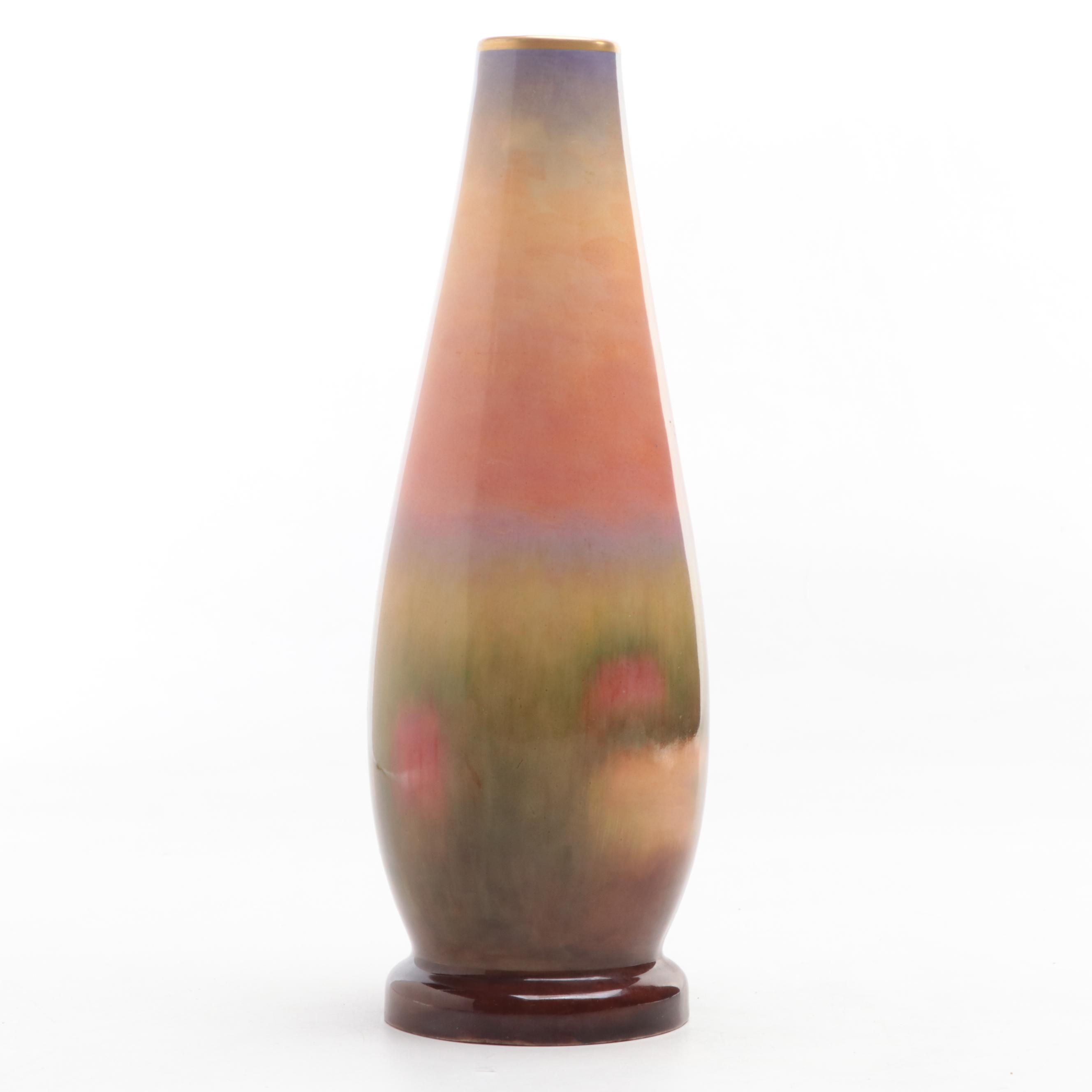 German Luscian Ware Ruth Gleaning Wheat Porcelain Vase, Early 20th Century