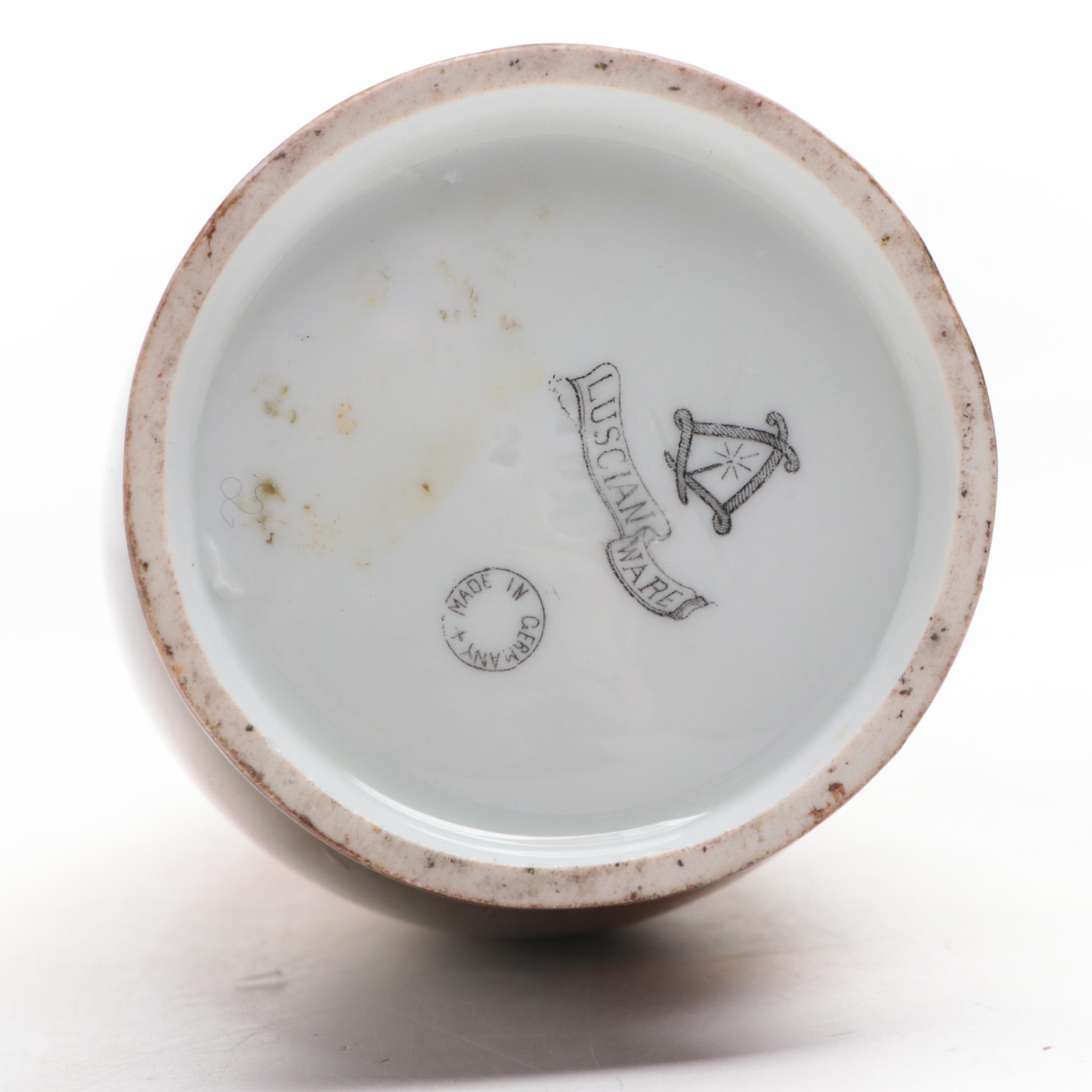 German Luscian Ware Ruth Gleaning Wheat Porcelain Vase, Early 20th Century