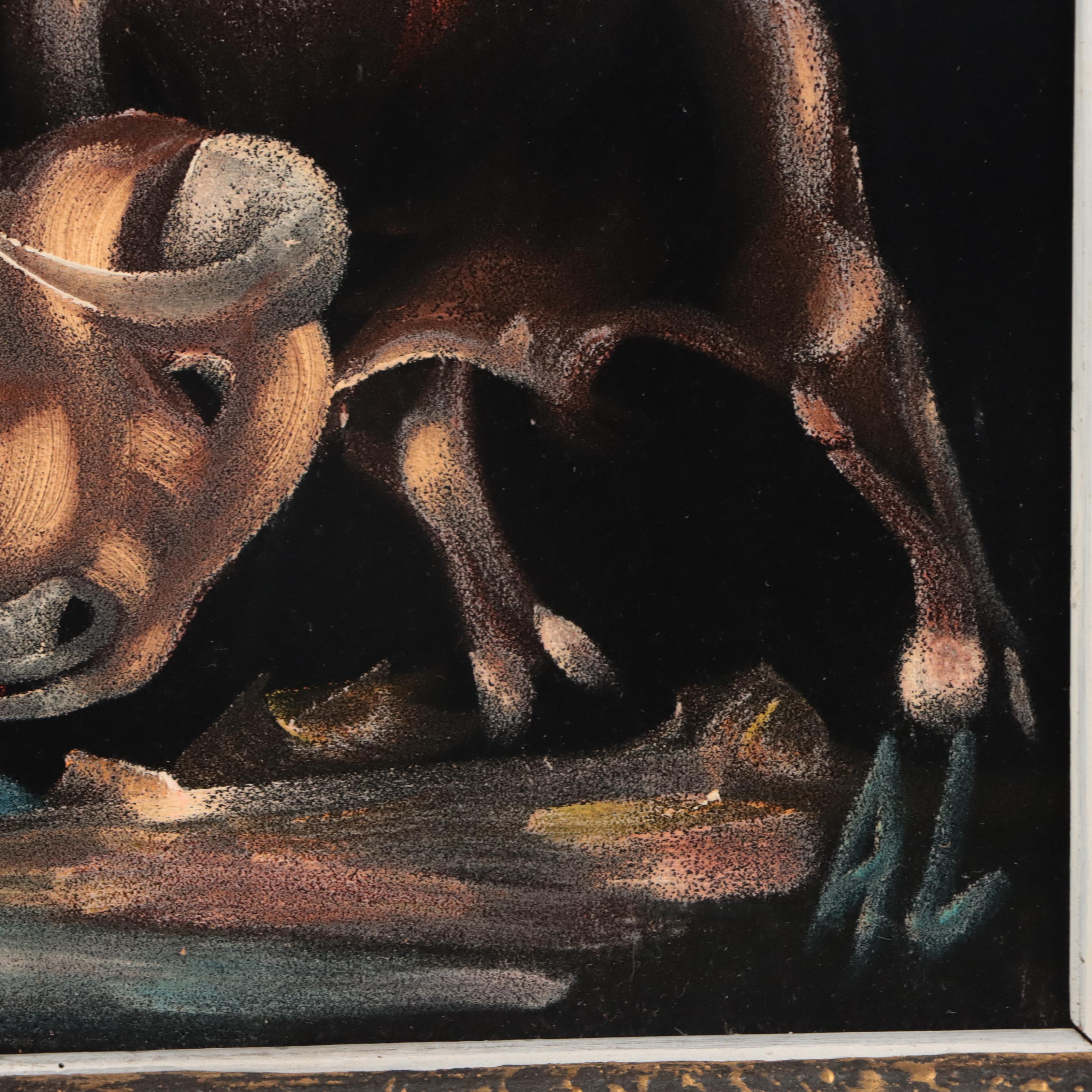 Mixed Media Paintings on Velveteen of Bull Fighting